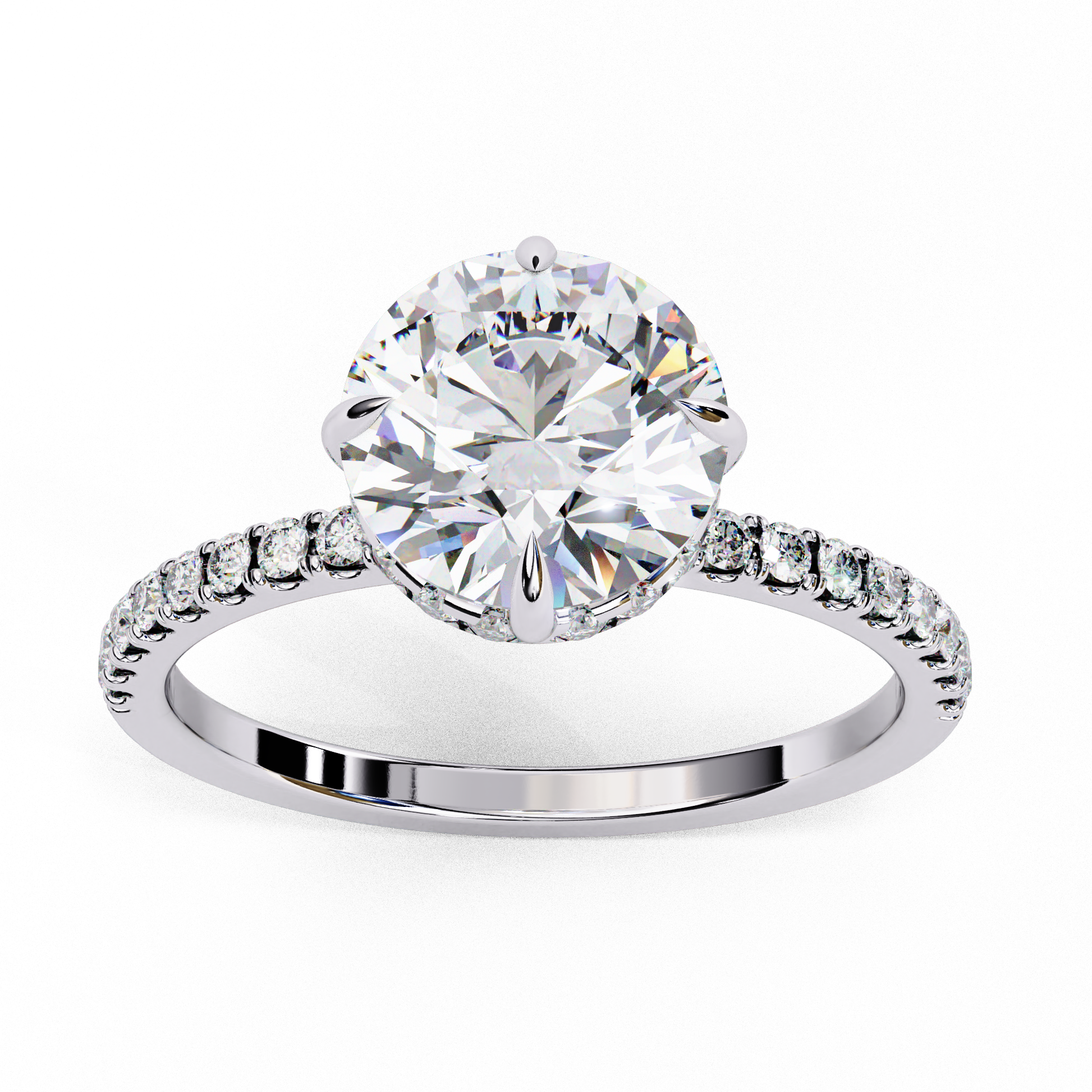 Timeless Elegance: Round Cut Lab-Grown Diamond Ring with Basket Halo and Diamond Band in Gold