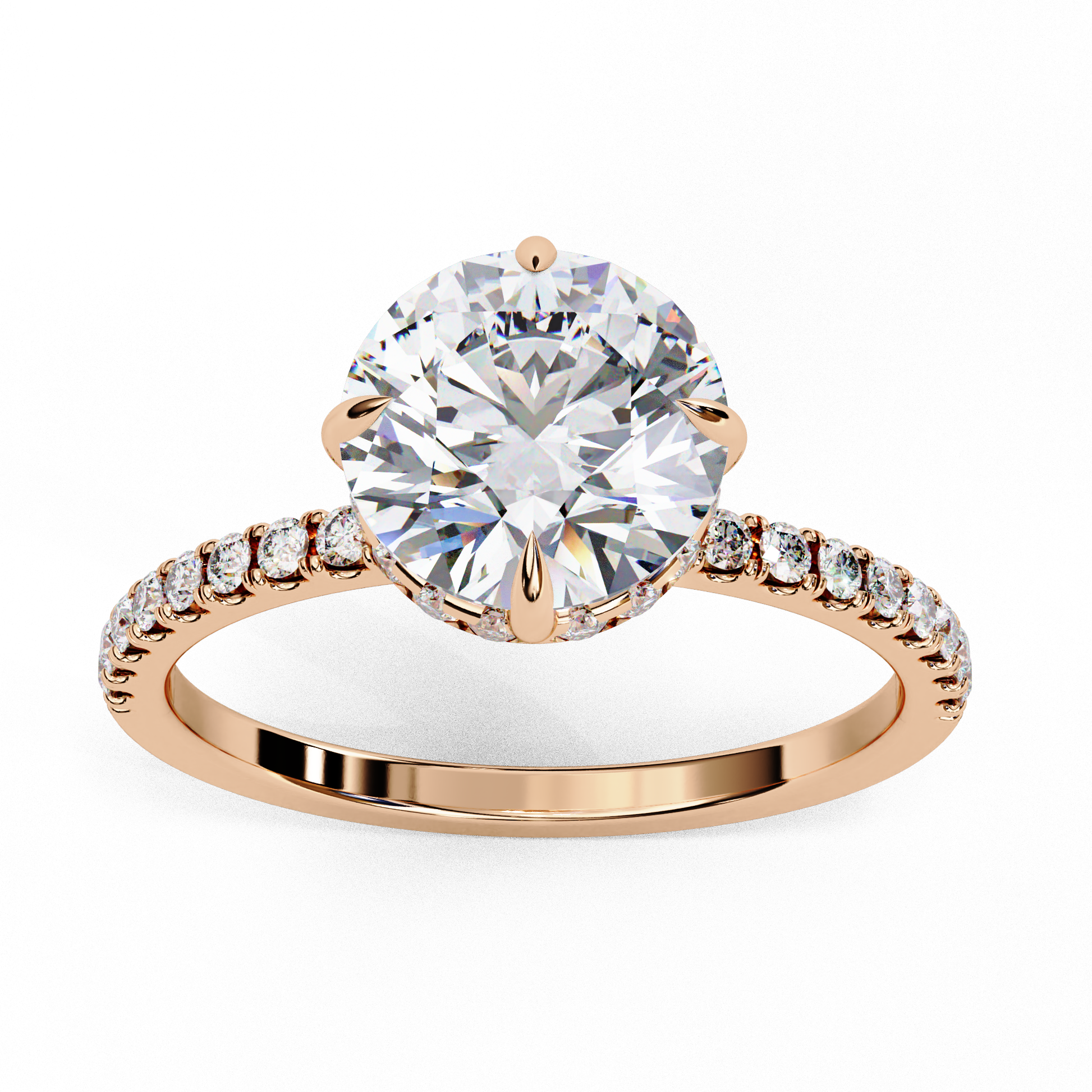 Timeless Elegance: Round Cut Lab-Grown Diamond Ring with Basket Halo and Diamond Band in Gold