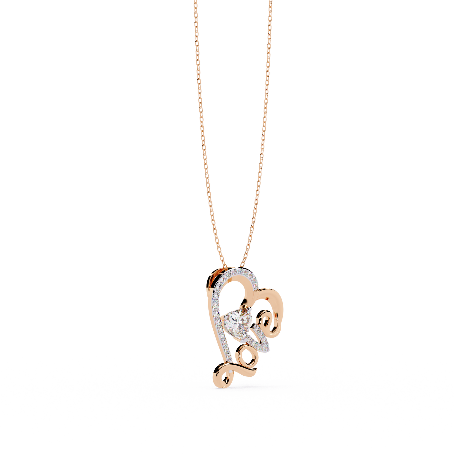 Round Diamond Pendant – Heart Radiant & Round Cut Diamonds in Gold