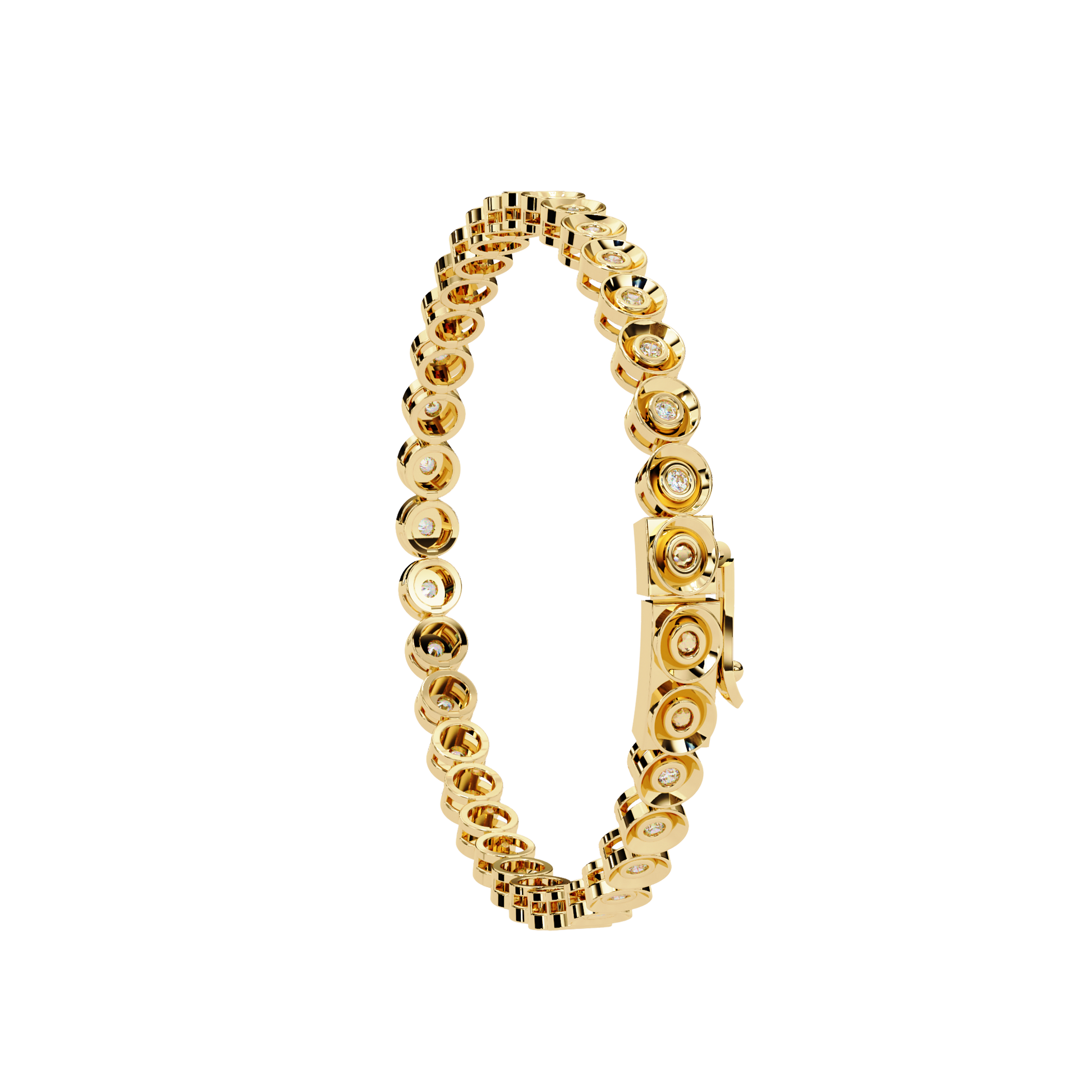 Premium Round Diamond Bracelet – Circular Design with Small Diamonds and Golden Accents