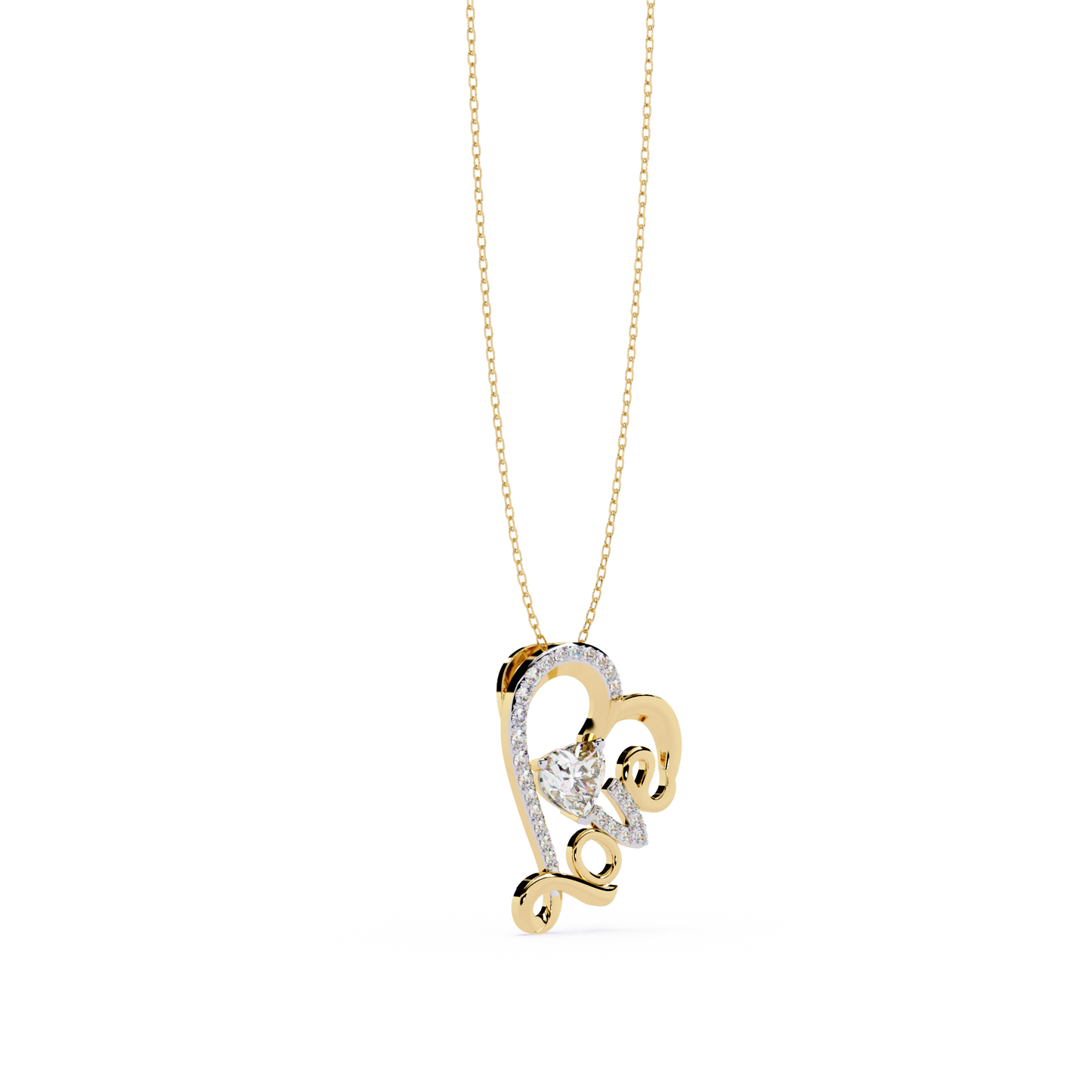 Round Diamond Pendant – Heart Radiant & Round Cut Diamonds in Gold