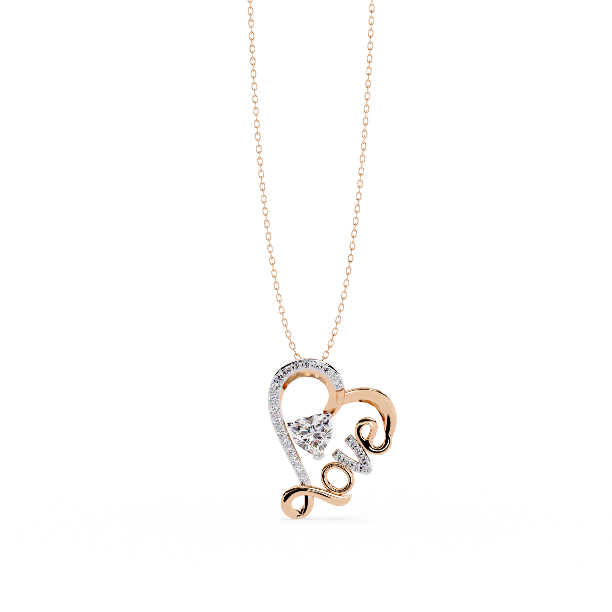 Round Diamond Pendant – Heart Radiant & Round Cut Diamonds in Gold