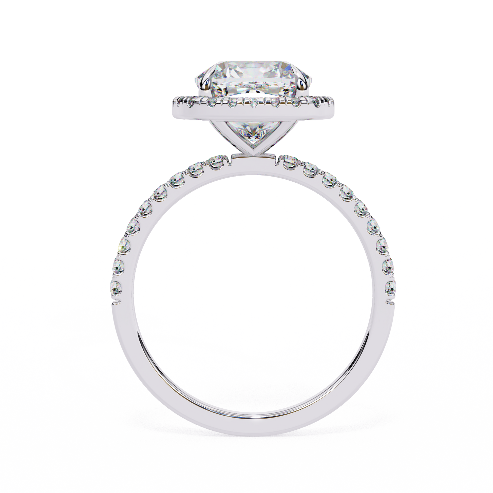 Exquisite Cushion Cut Diamond Ring – Center with Top Halo and Diamond Band in Gold