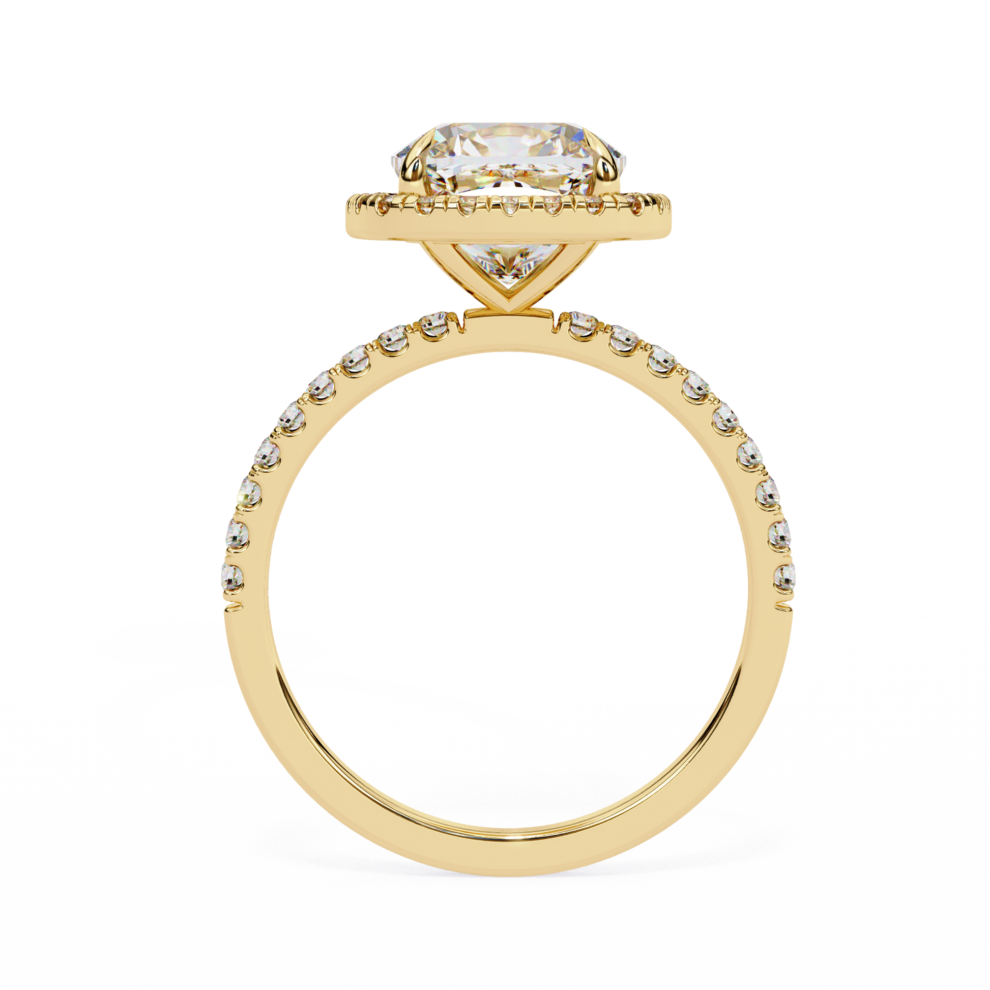 Exquisite Cushion Cut Diamond Ring – Center with Top Halo and Diamond Band in Gold