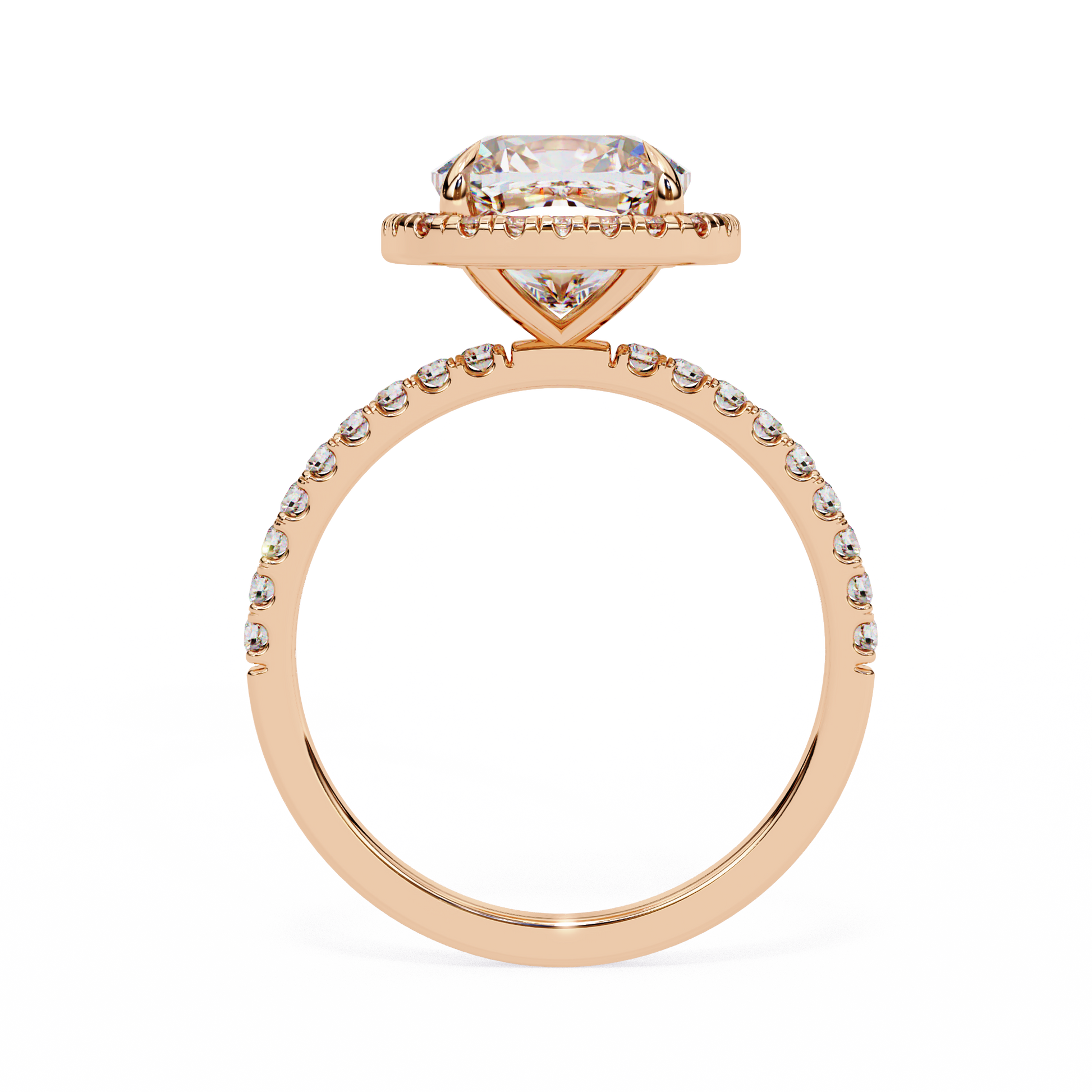 Exquisite Cushion Cut Diamond Ring – Center with Top Halo and Diamond Band in Gold
