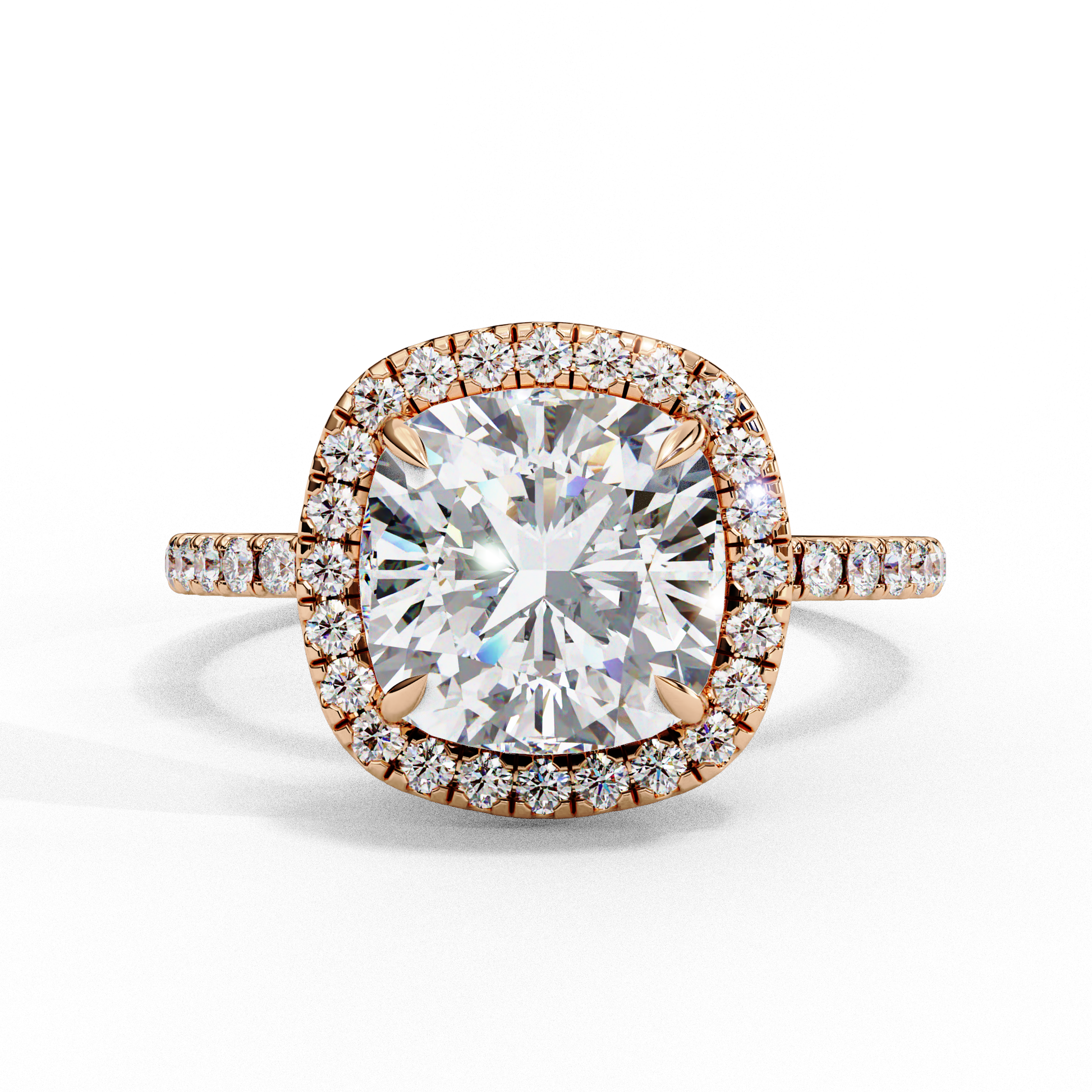 Exquisite Cushion Cut Diamond Ring – Center with Top Halo and Diamond Band in Gold