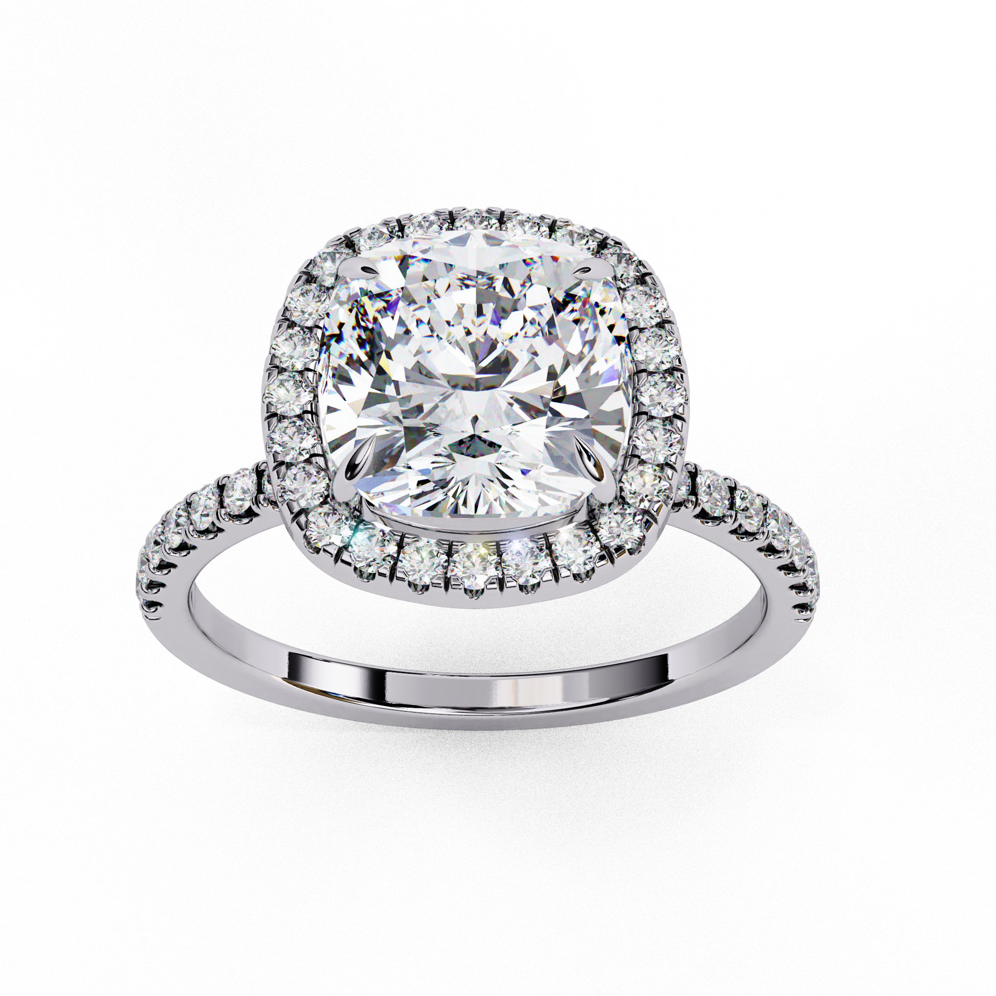 Exquisite Cushion Cut Diamond Ring – Center with Top Halo and Diamond Band in Gold