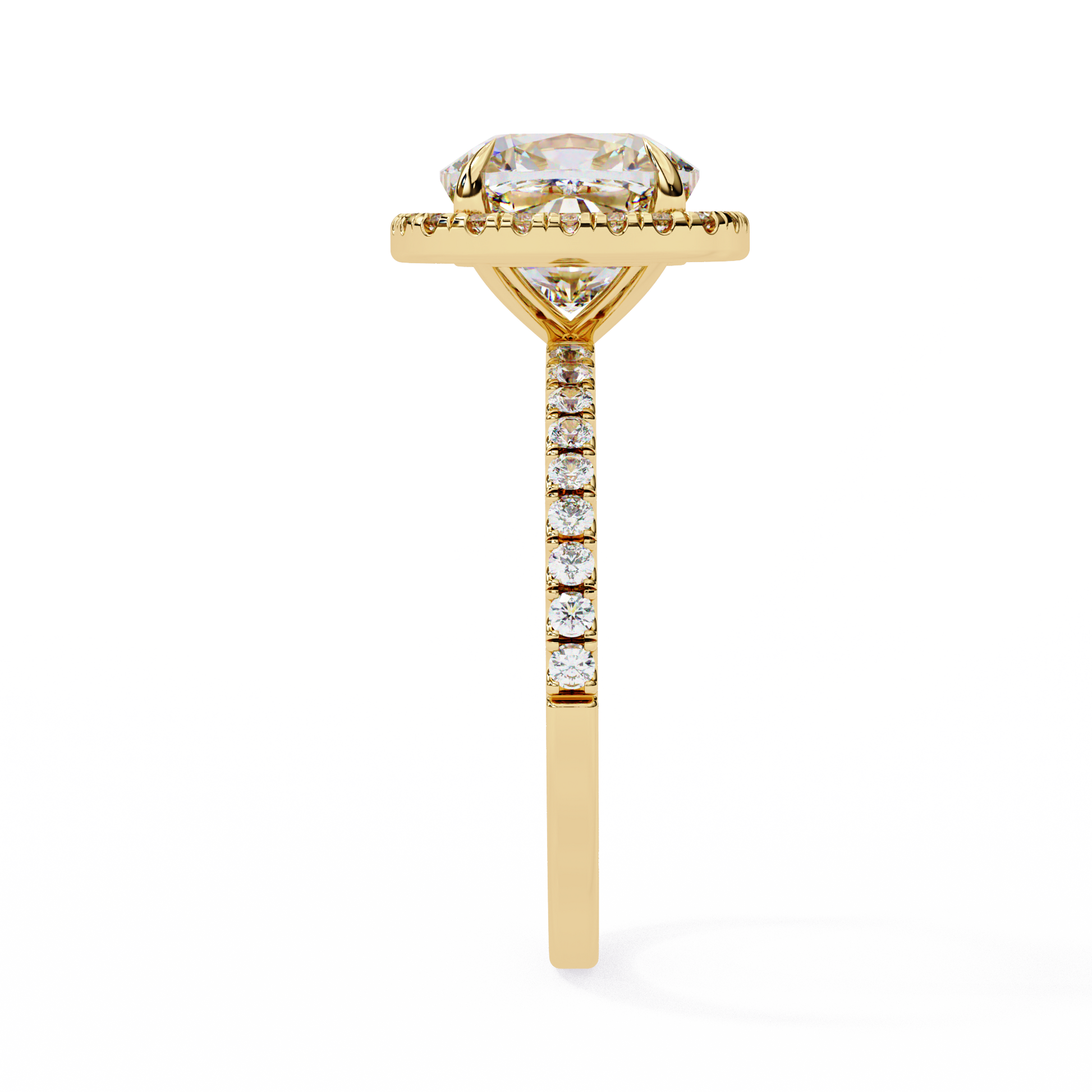 Exquisite Cushion Cut Diamond Ring – Center with Top Halo and Diamond Band in Gold