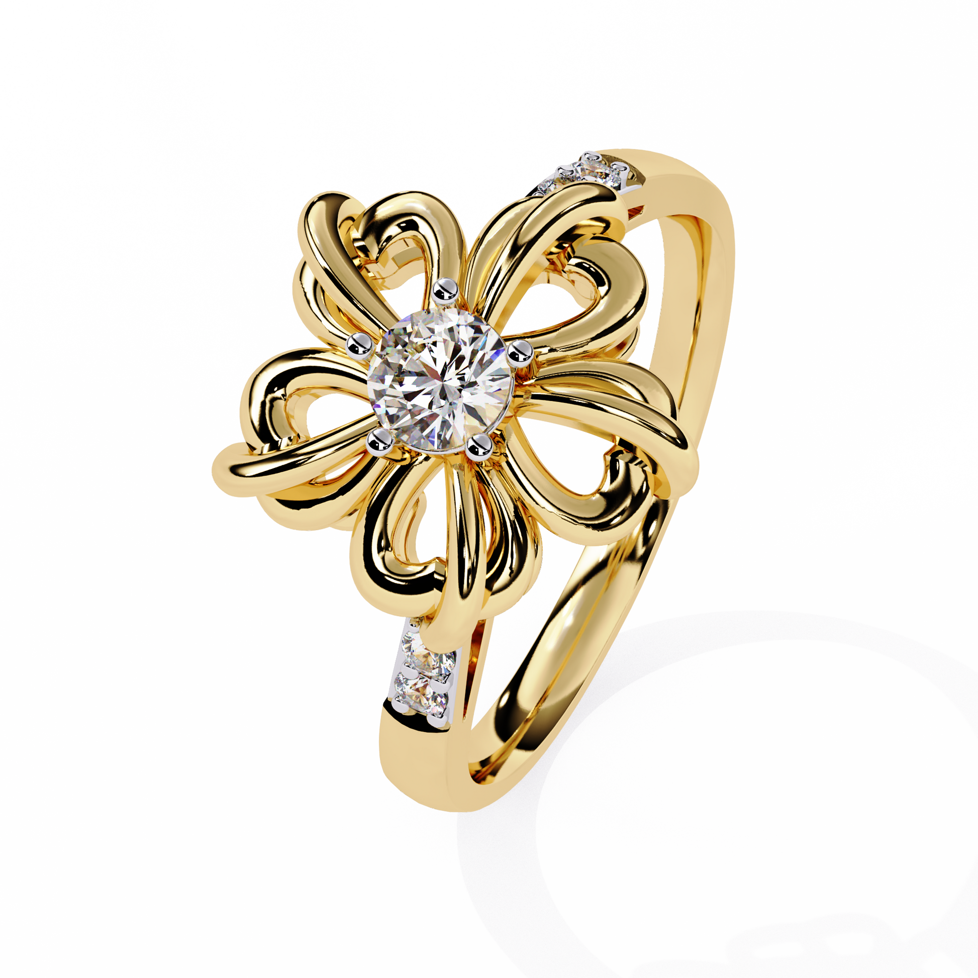 Floral diamond ring with 0.22+0.06 Ct round lab-grown stones in yellow gold setting
