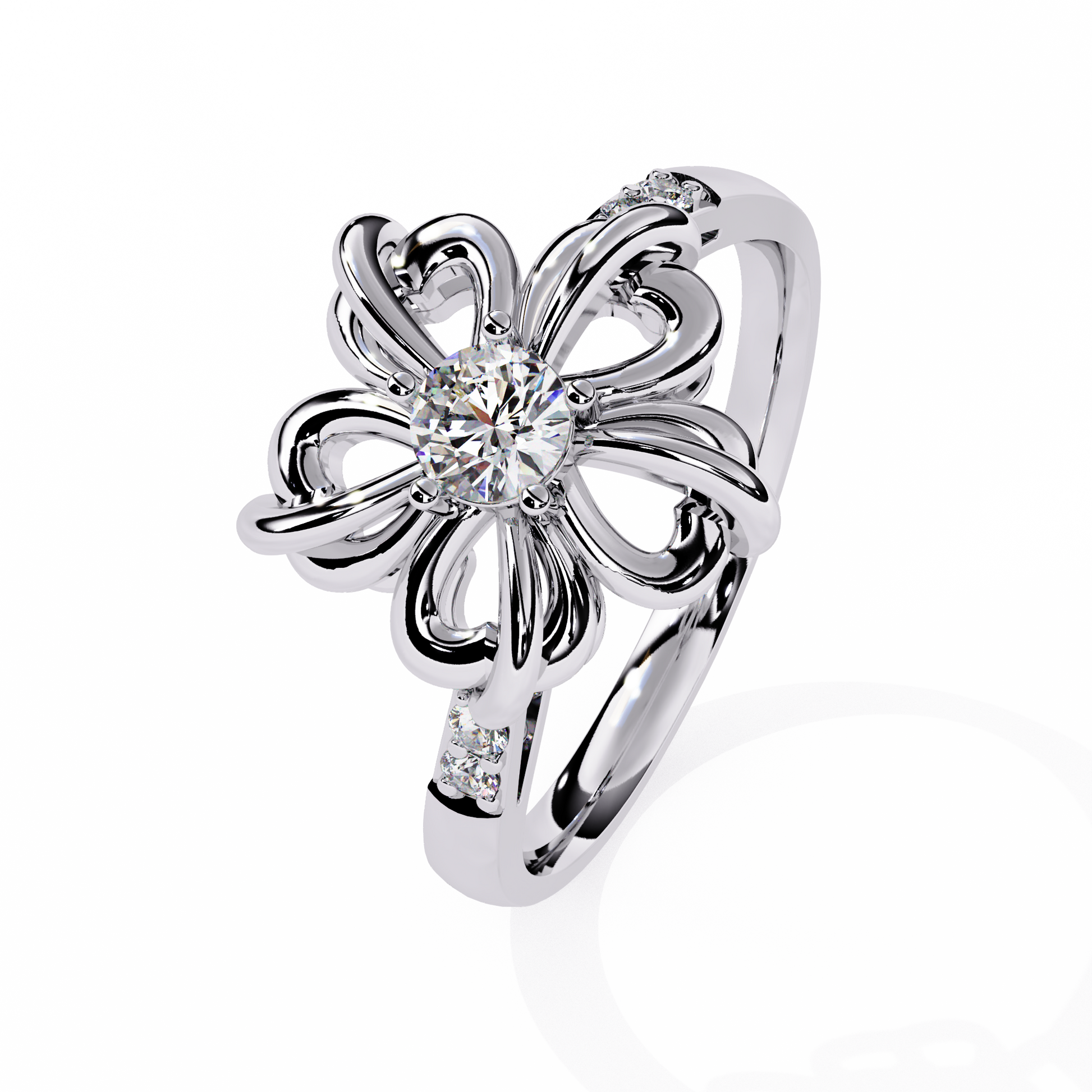 Floral diamond ring with 0.22+0.06 Ct round lab-grown stones in yellow gold setting