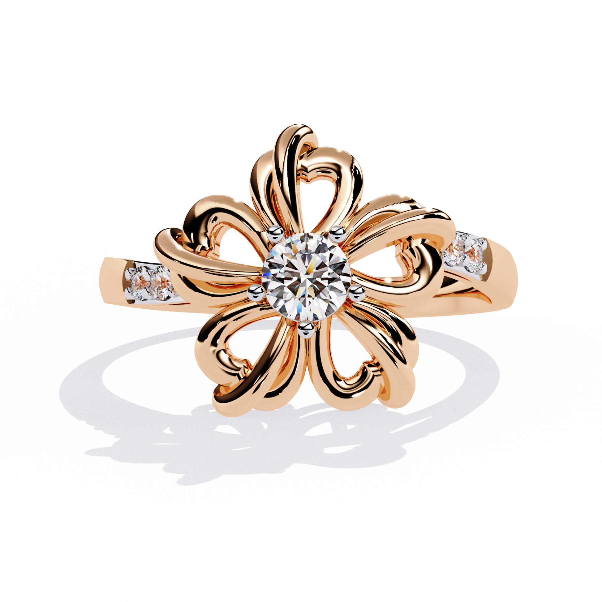 Floral diamond ring with 0.22+0.06 Ct round lab-grown stones in yellow gold setting