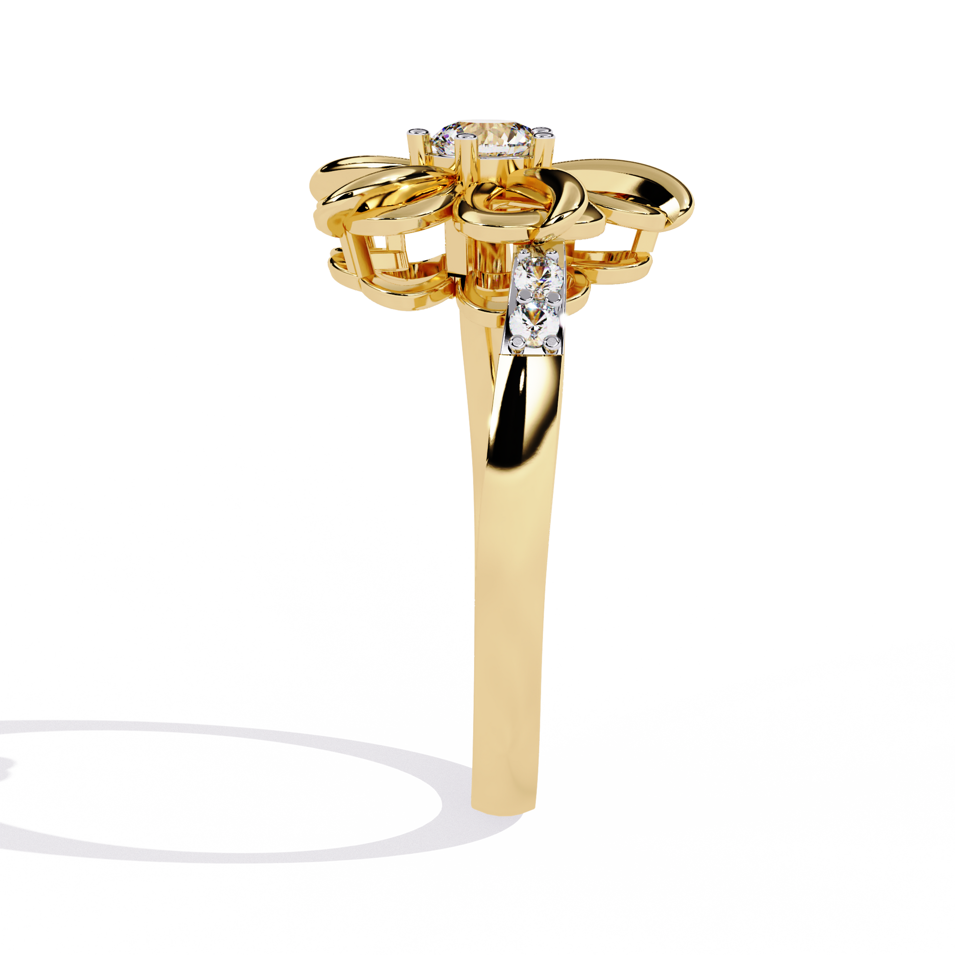 Floral diamond ring with 0.22+0.06 Ct round lab-grown stones in yellow gold setting