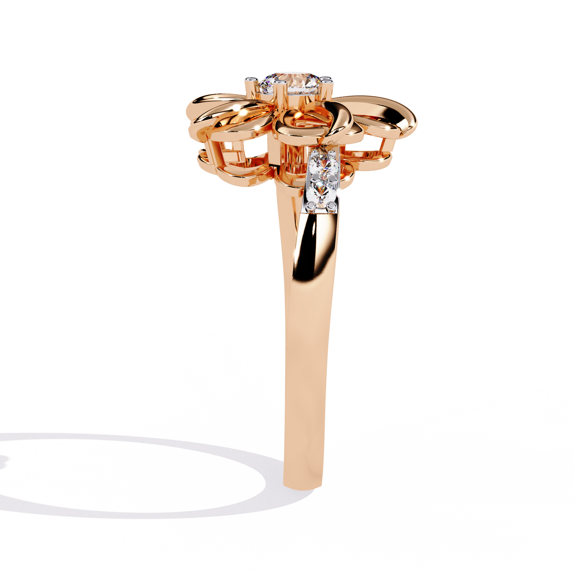 Floral diamond ring with 0.22+0.06 Ct round lab-grown stones in yellow gold setting