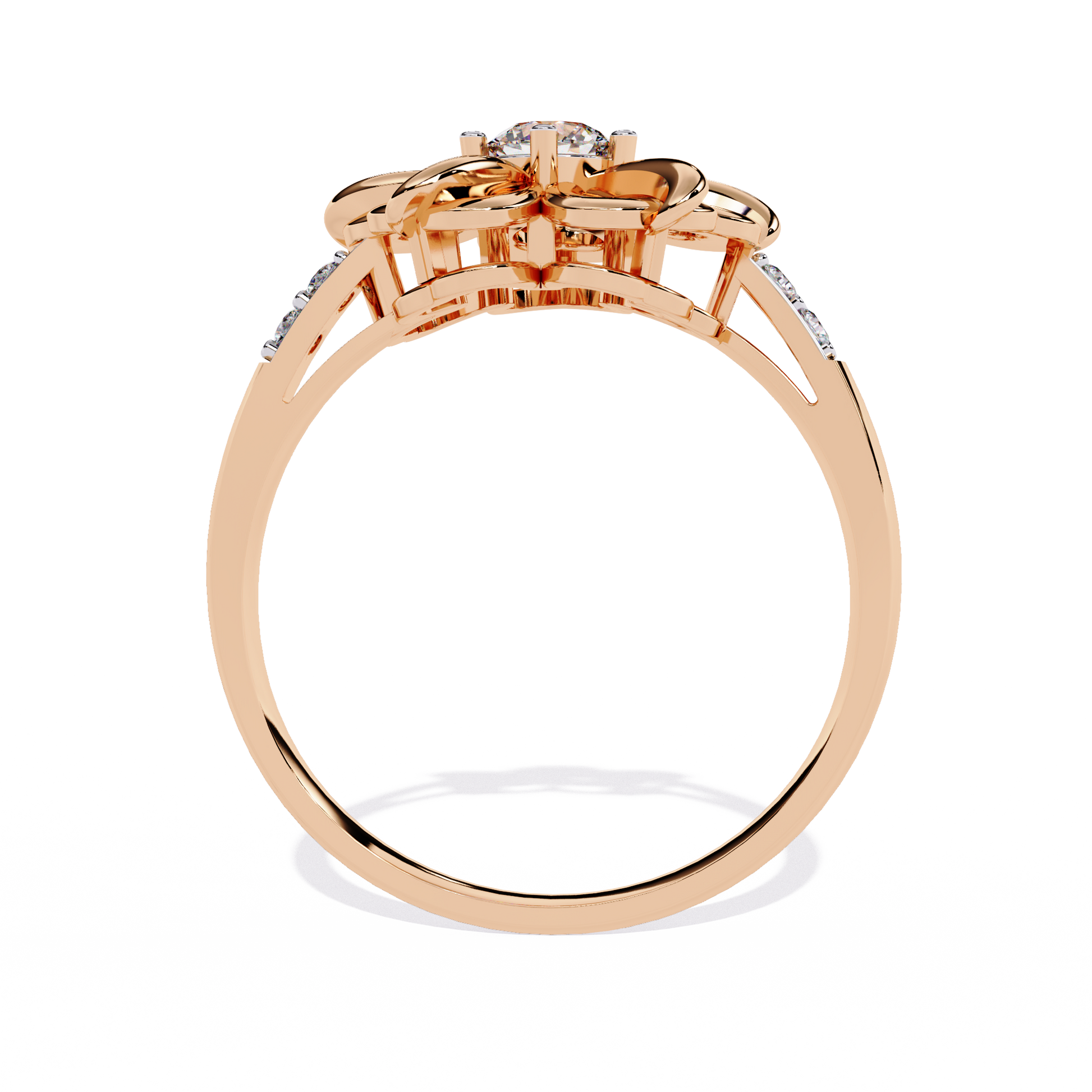 Floral diamond ring with 0.22+0.06 Ct round lab-grown stones in yellow gold setting