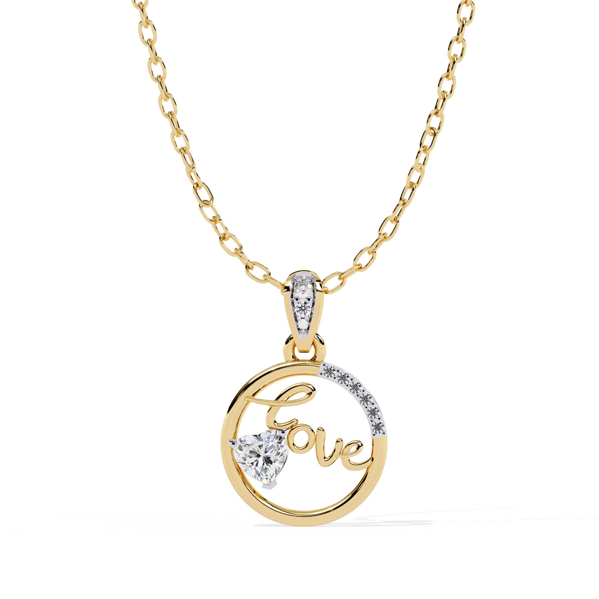 Round Diamond Pendant – Heart Radiant + Round Cut Diamonds in Gold