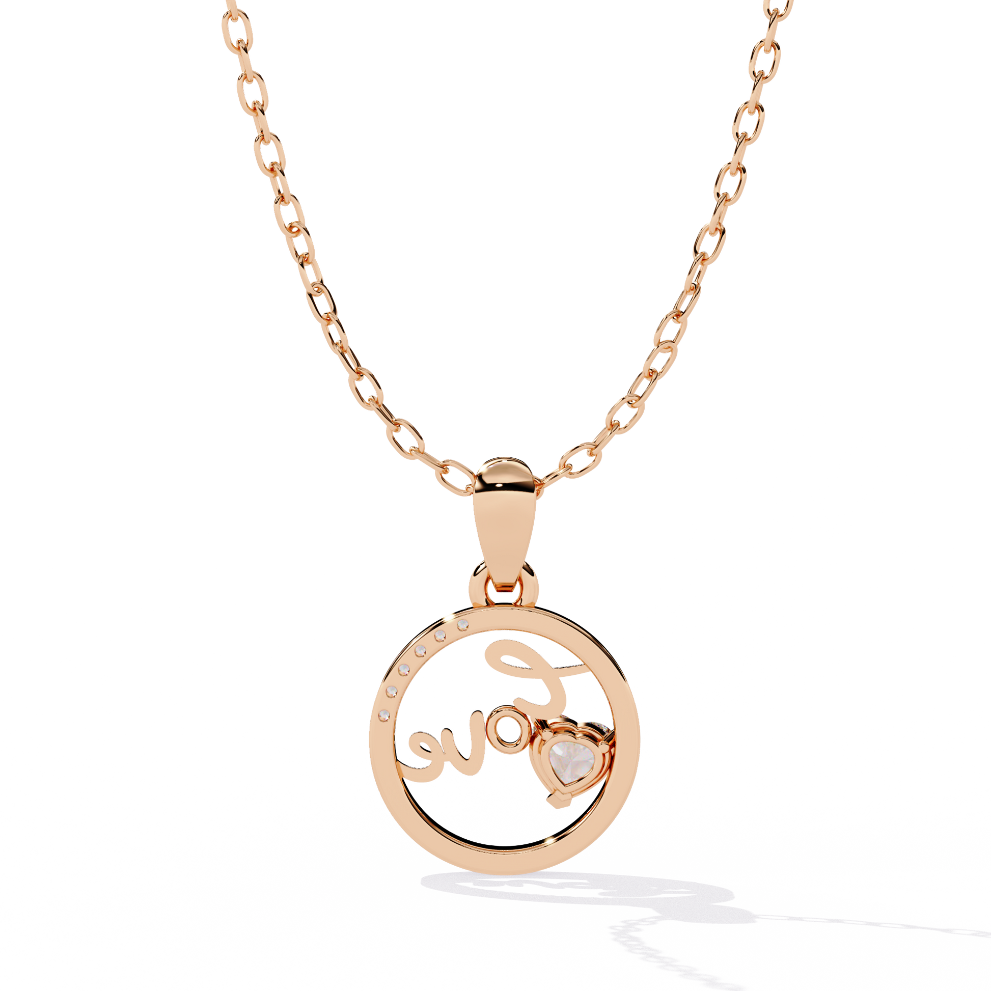 Round Diamond Pendant – Heart Radiant + Round Cut Diamonds in Gold