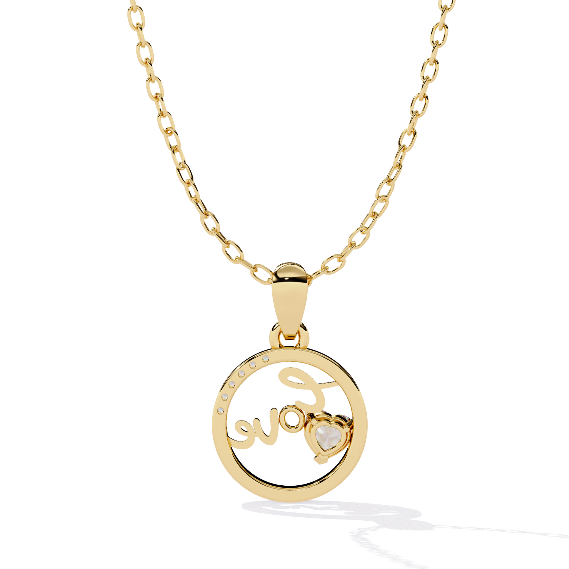 Round Diamond Pendant – Heart Radiant + Round Cut Diamonds in Gold