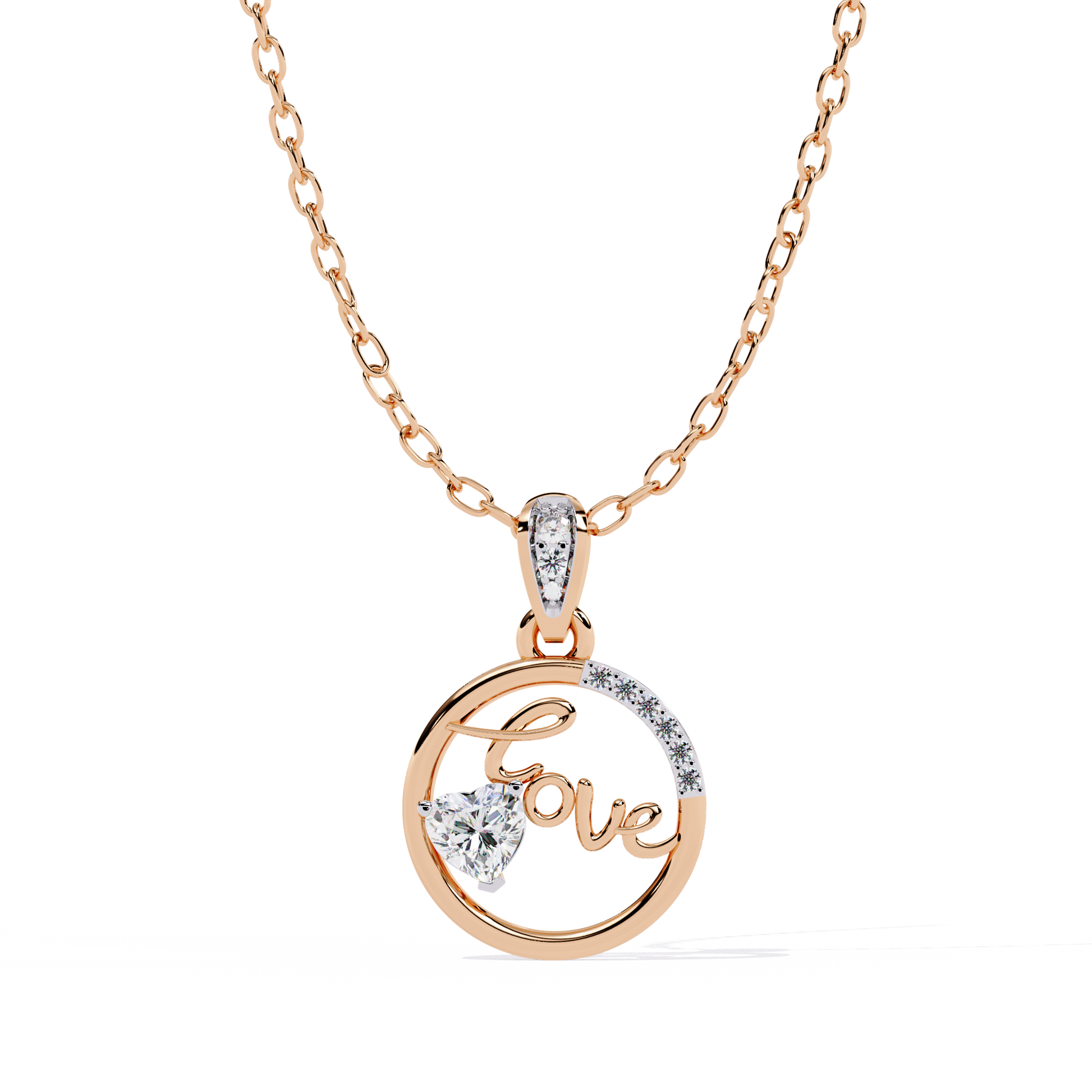 Round Diamond Pendant – Heart Radiant + Round Cut Diamonds in Gold