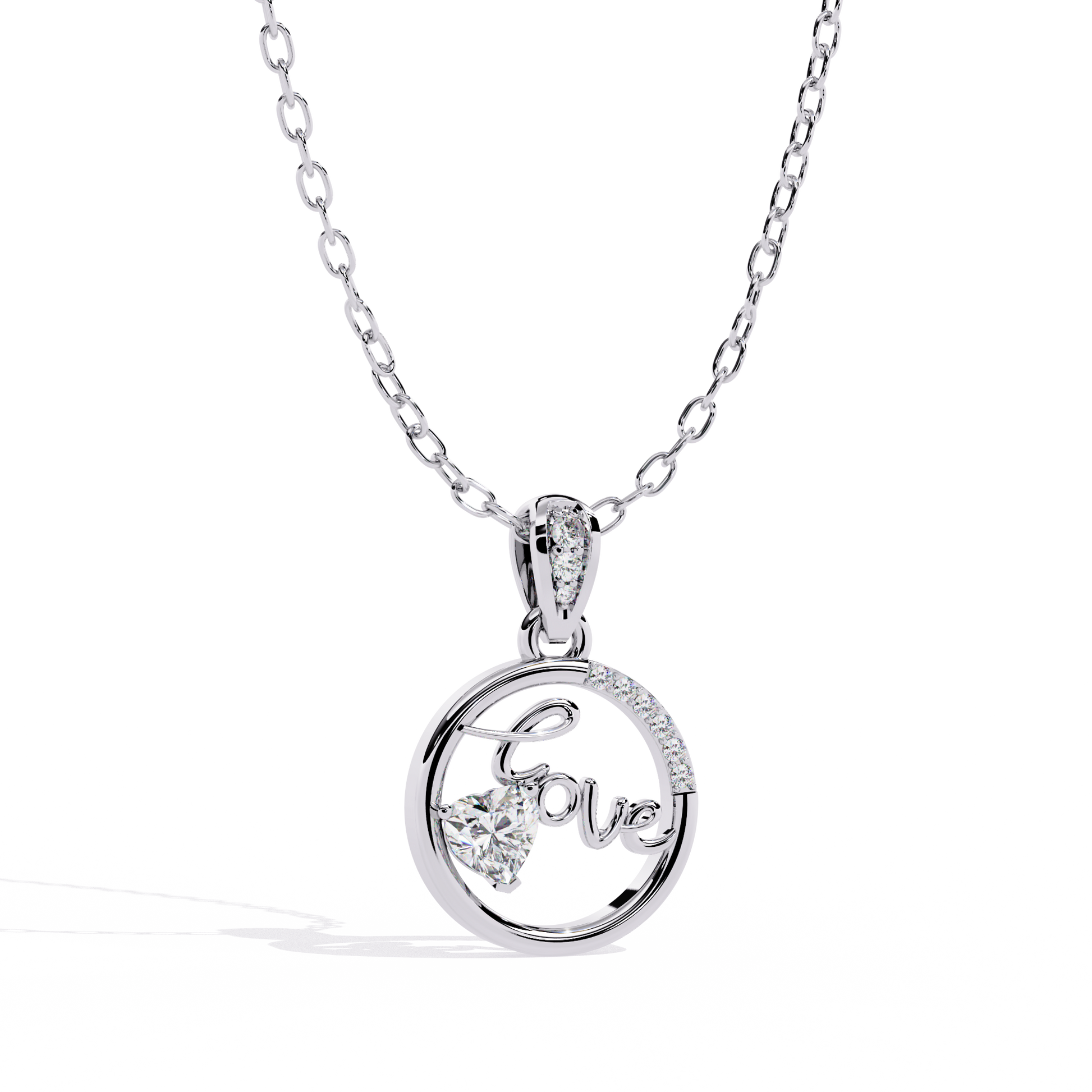 Round Diamond Pendant – Heart Radiant + Round Cut Diamonds in Gold