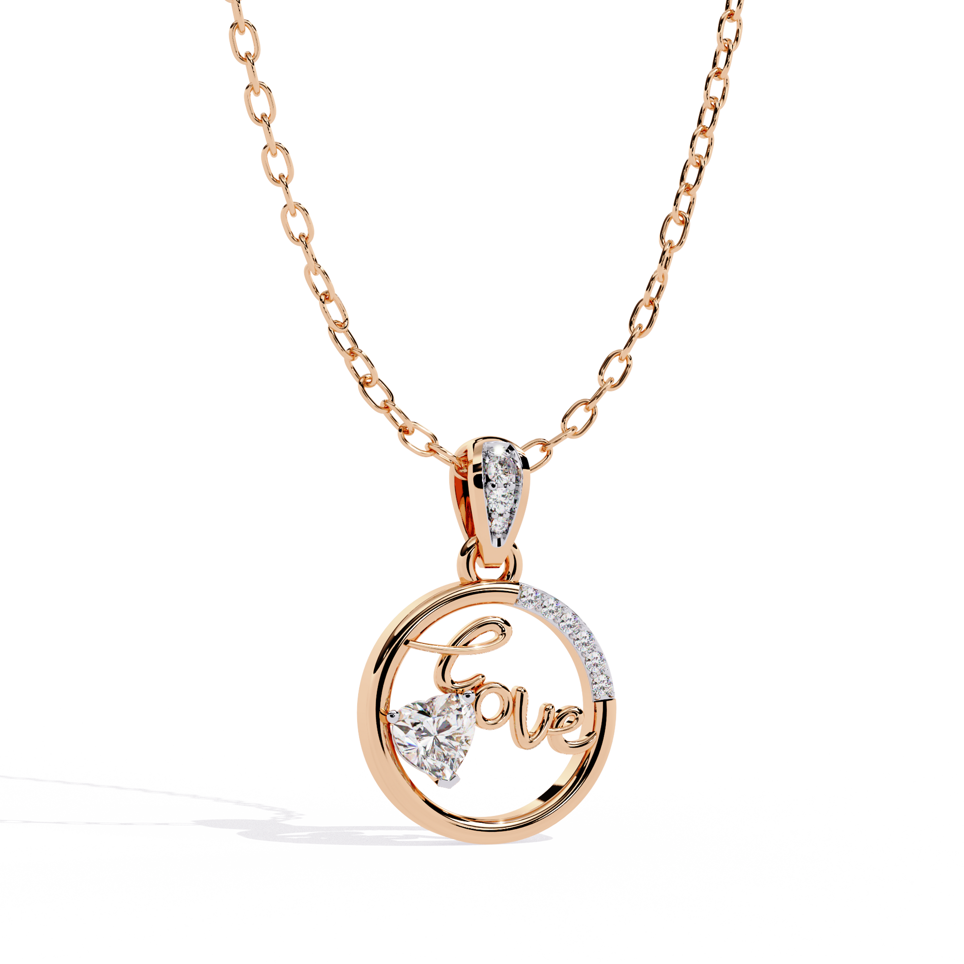 Round Diamond Pendant – Heart Radiant + Round Cut Diamonds in Gold