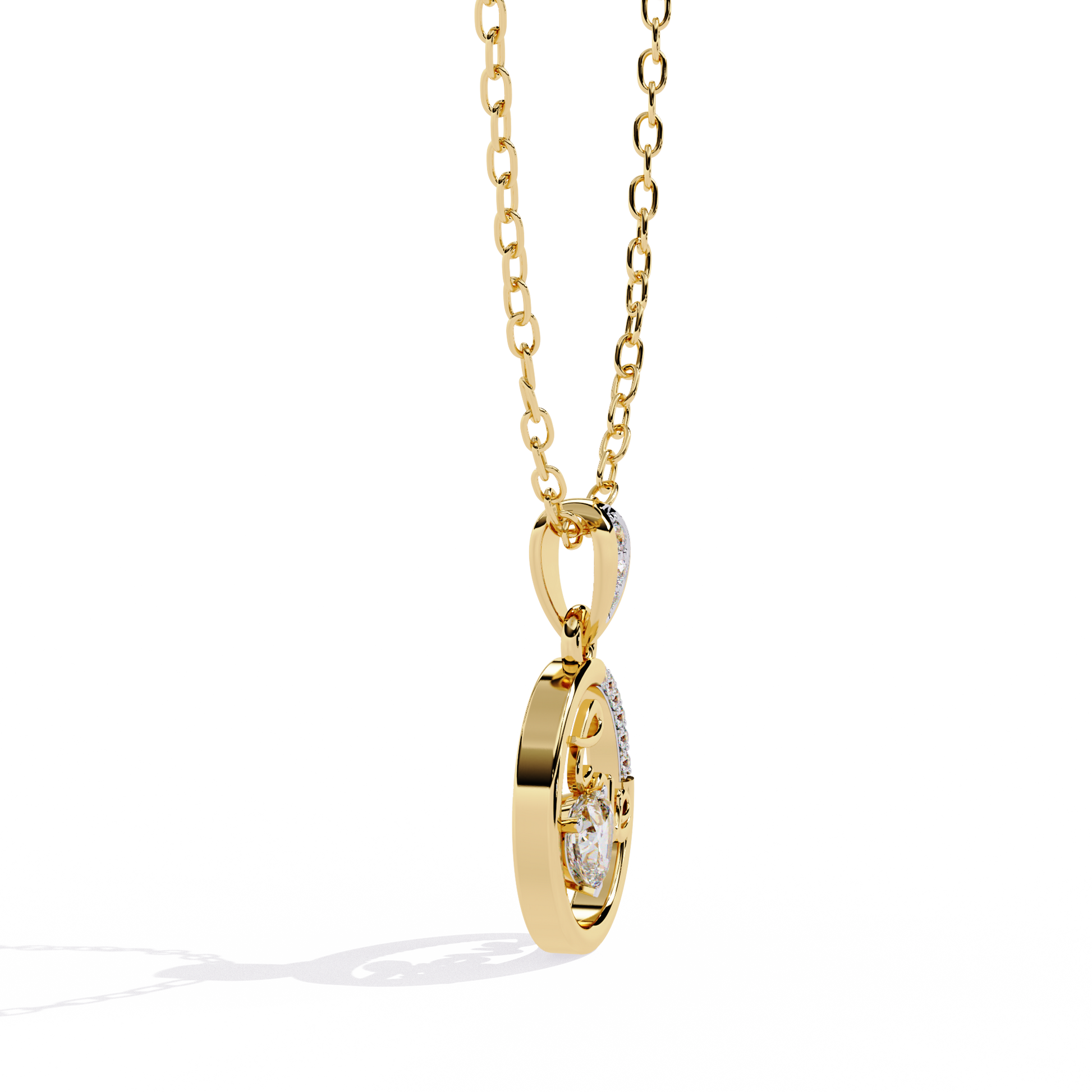 Round Diamond Pendant – Heart Radiant + Round Cut Diamonds in Gold