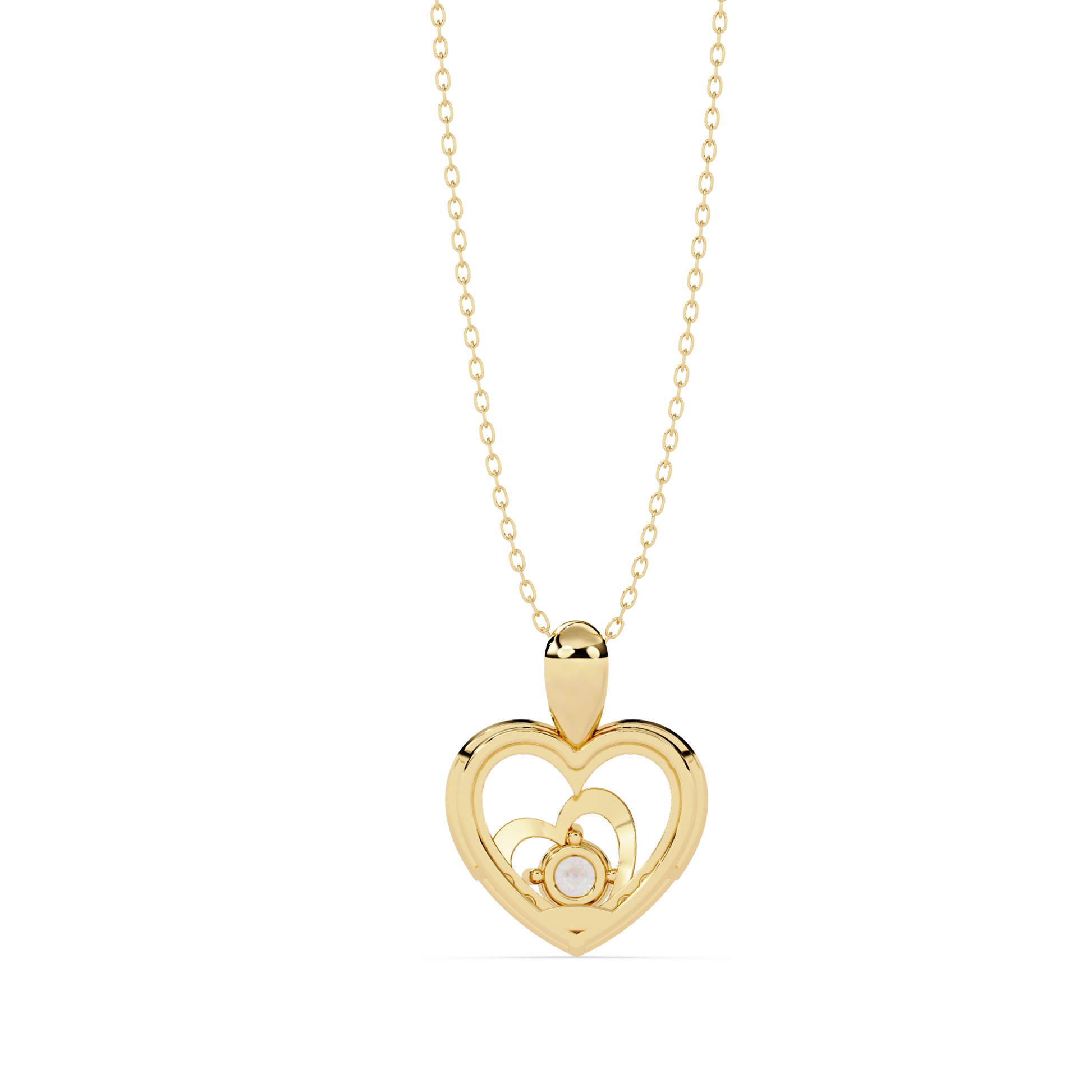 Premium Round Diamond Heart Shape Pendant – Elegant Solitaire Design in Gold