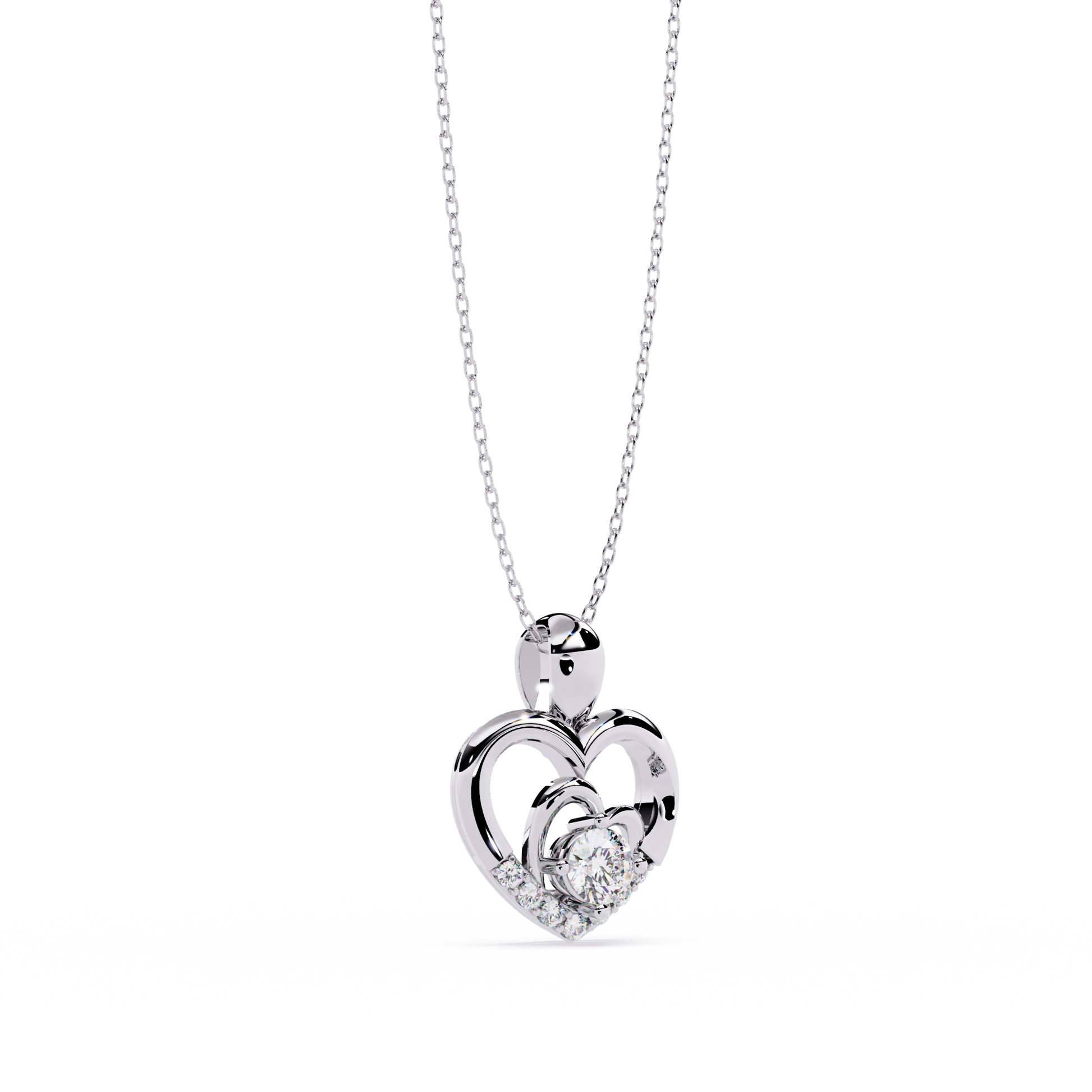 Premium Round Diamond Heart Shape Pendant – Elegant Solitaire Design in Gold