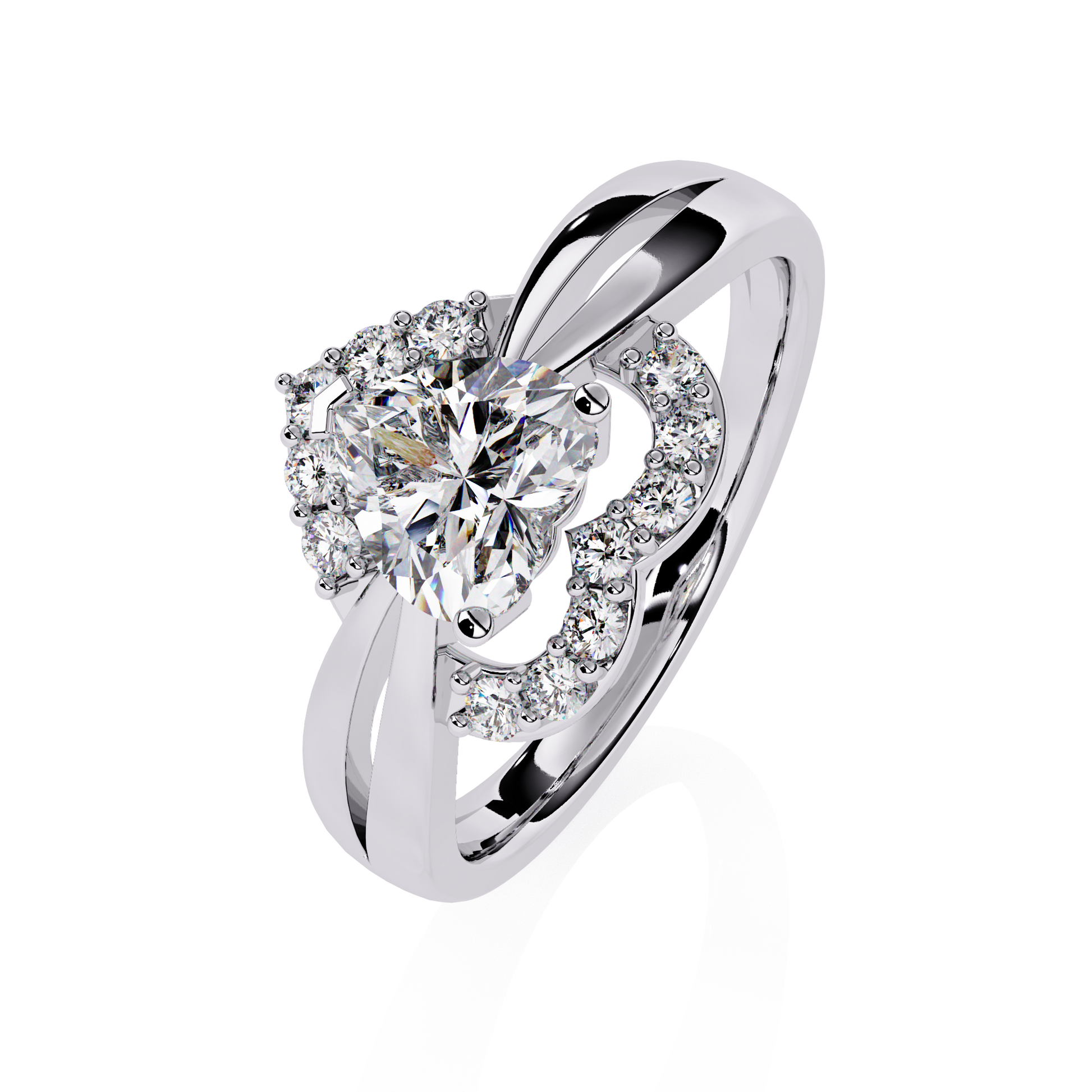 0.80+0.16 Ct Heart Radiant and round lab-grown diamond ring for women