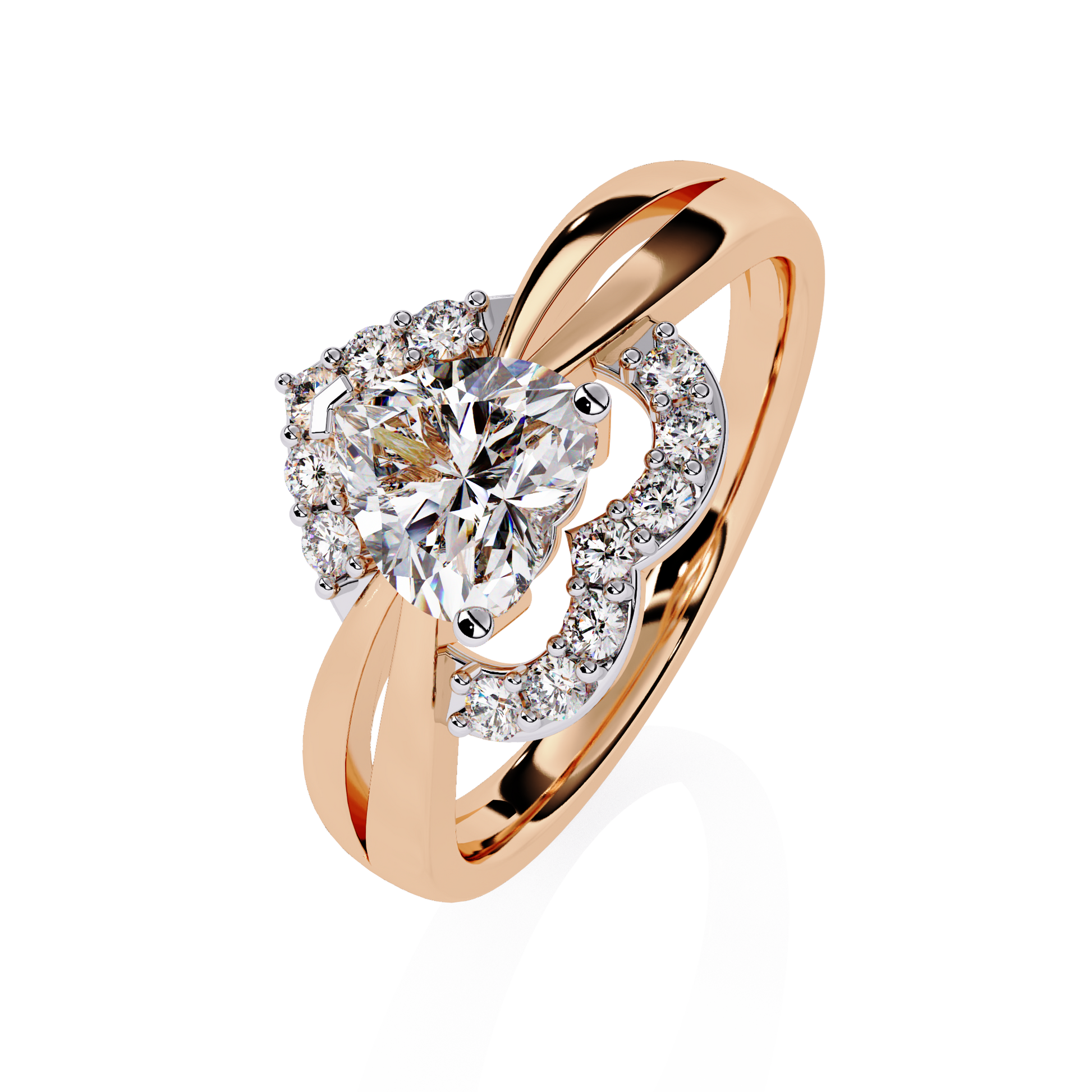 0.80+0.16 Ct Heart Radiant and round lab-grown diamond ring for women