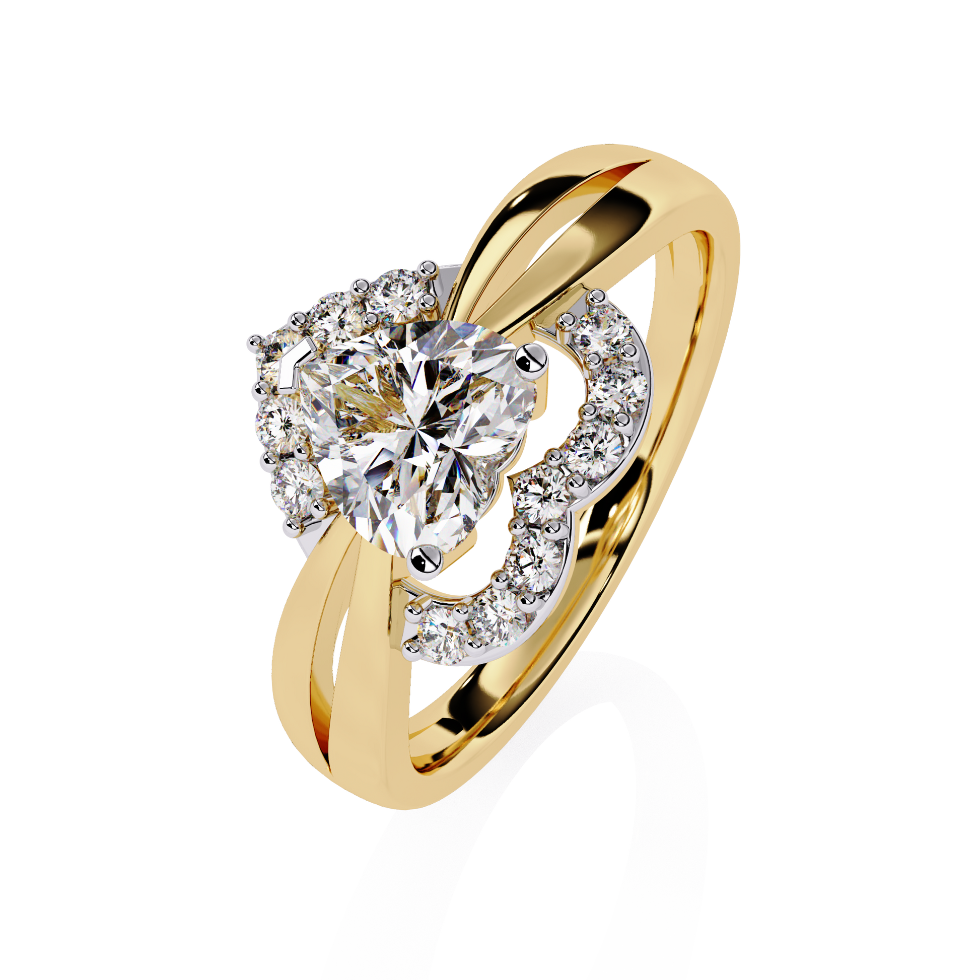 0.80+0.16 Ct Heart Radiant and round lab-grown diamond ring for women