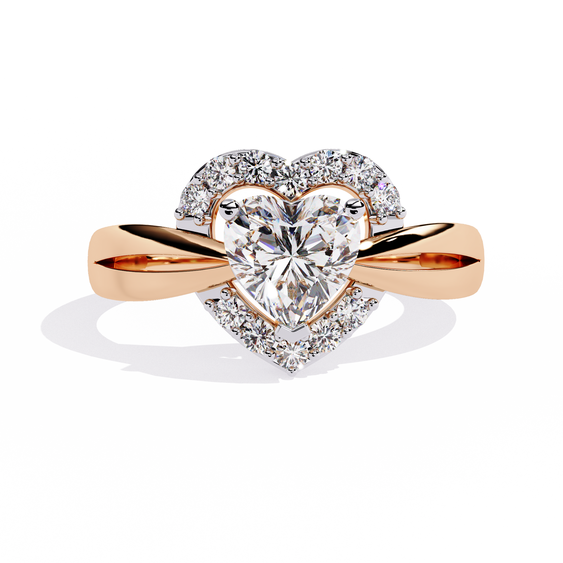 0.80+0.16 Ct Heart Radiant and round lab-grown diamond ring for women