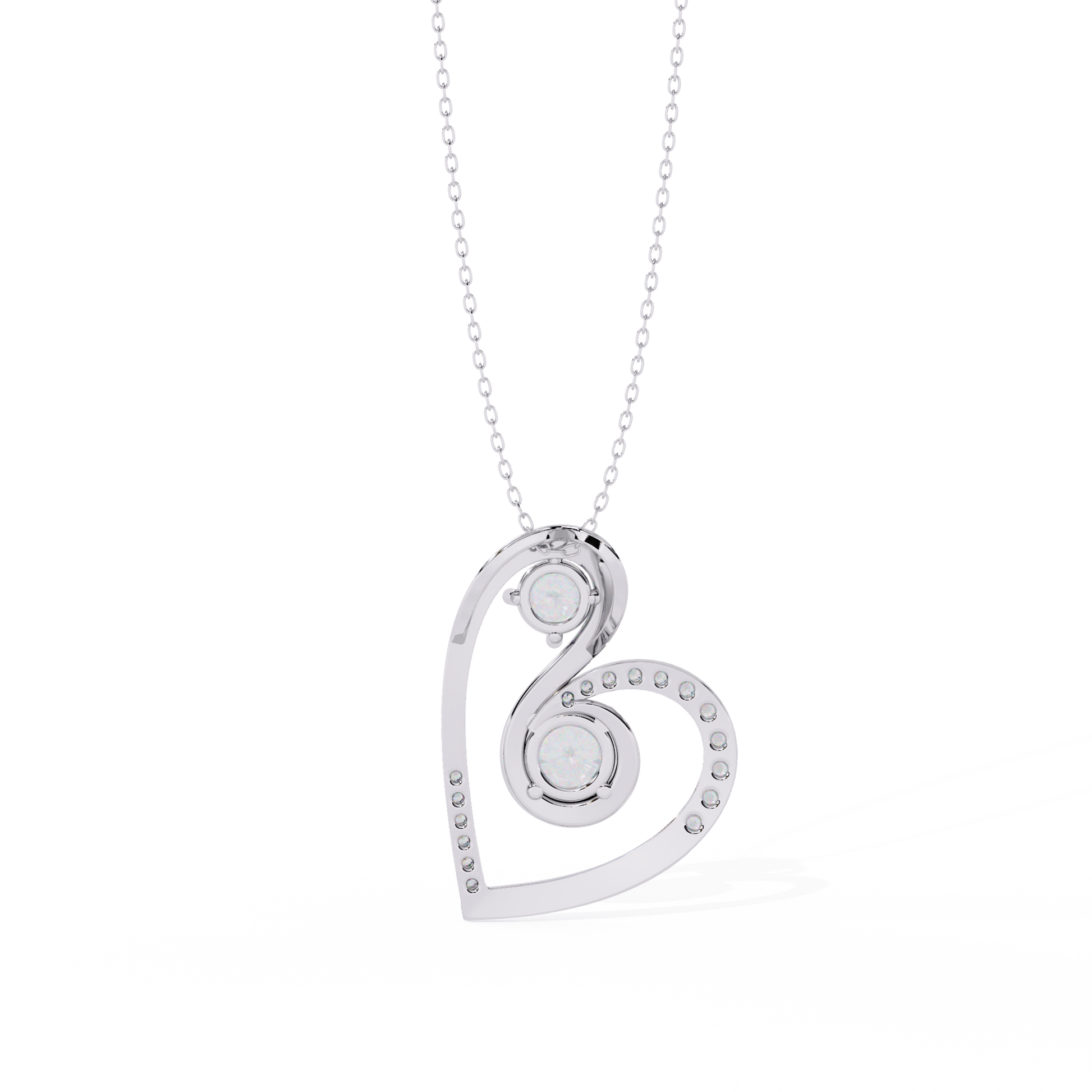 Romantic Glow Solitaire Double Heart Lab Grown Diamond Pendant – Main + Secondary Diamonds