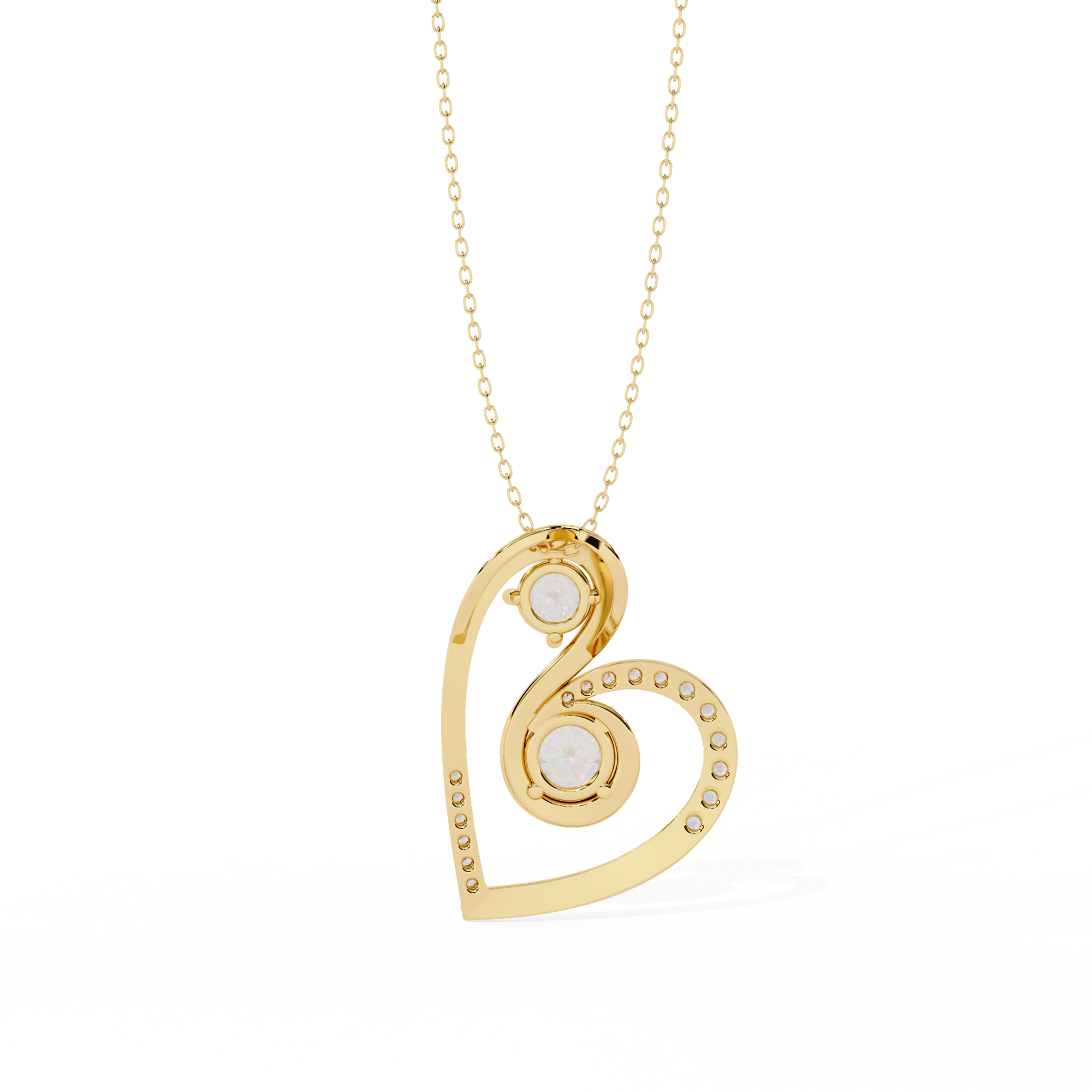 Romantic Glow Solitaire Double Heart Lab Grown Diamond Pendant – Main + Secondary Diamonds