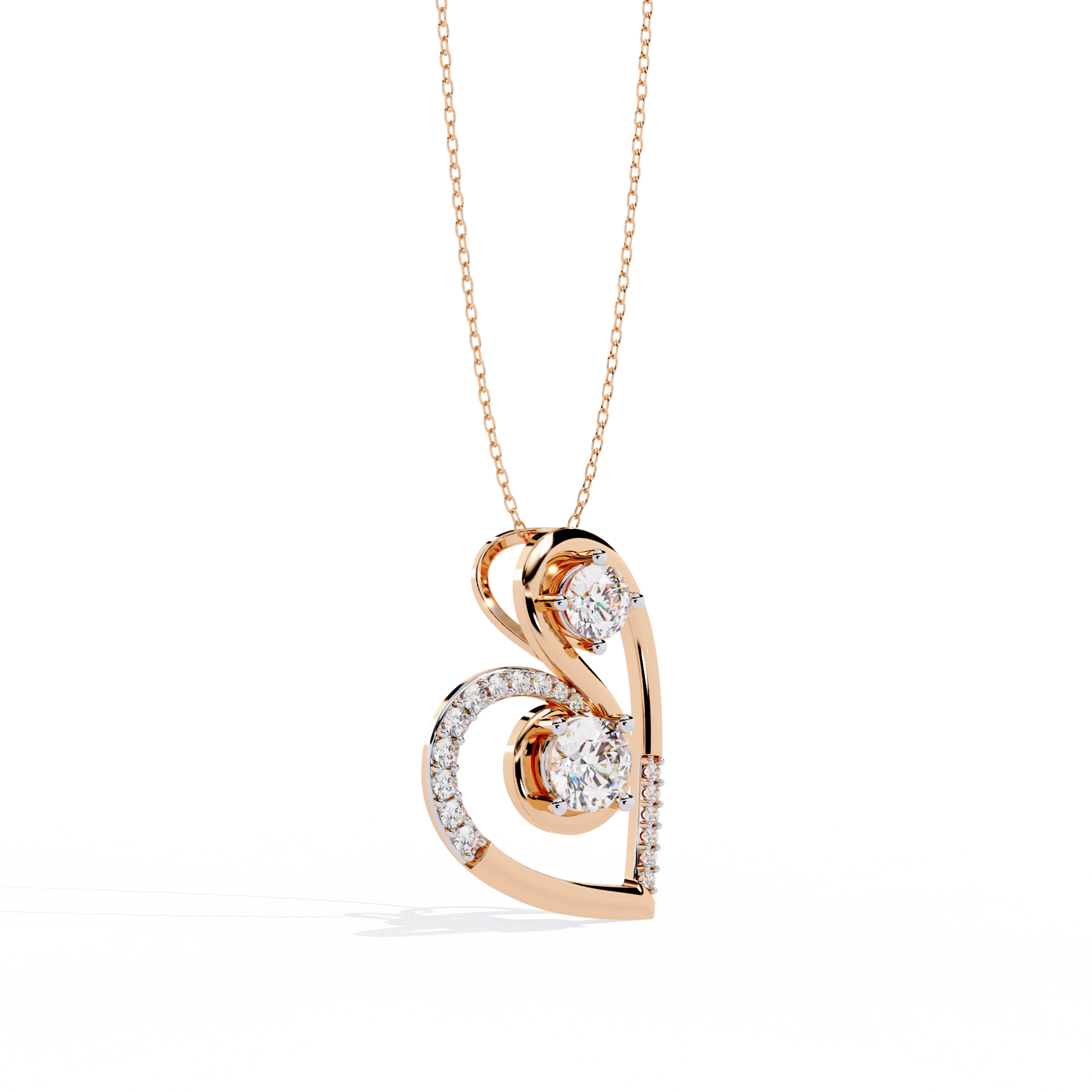 Romantic Glow Solitaire Double Heart Lab Grown Diamond Pendant – Main + Secondary Diamonds