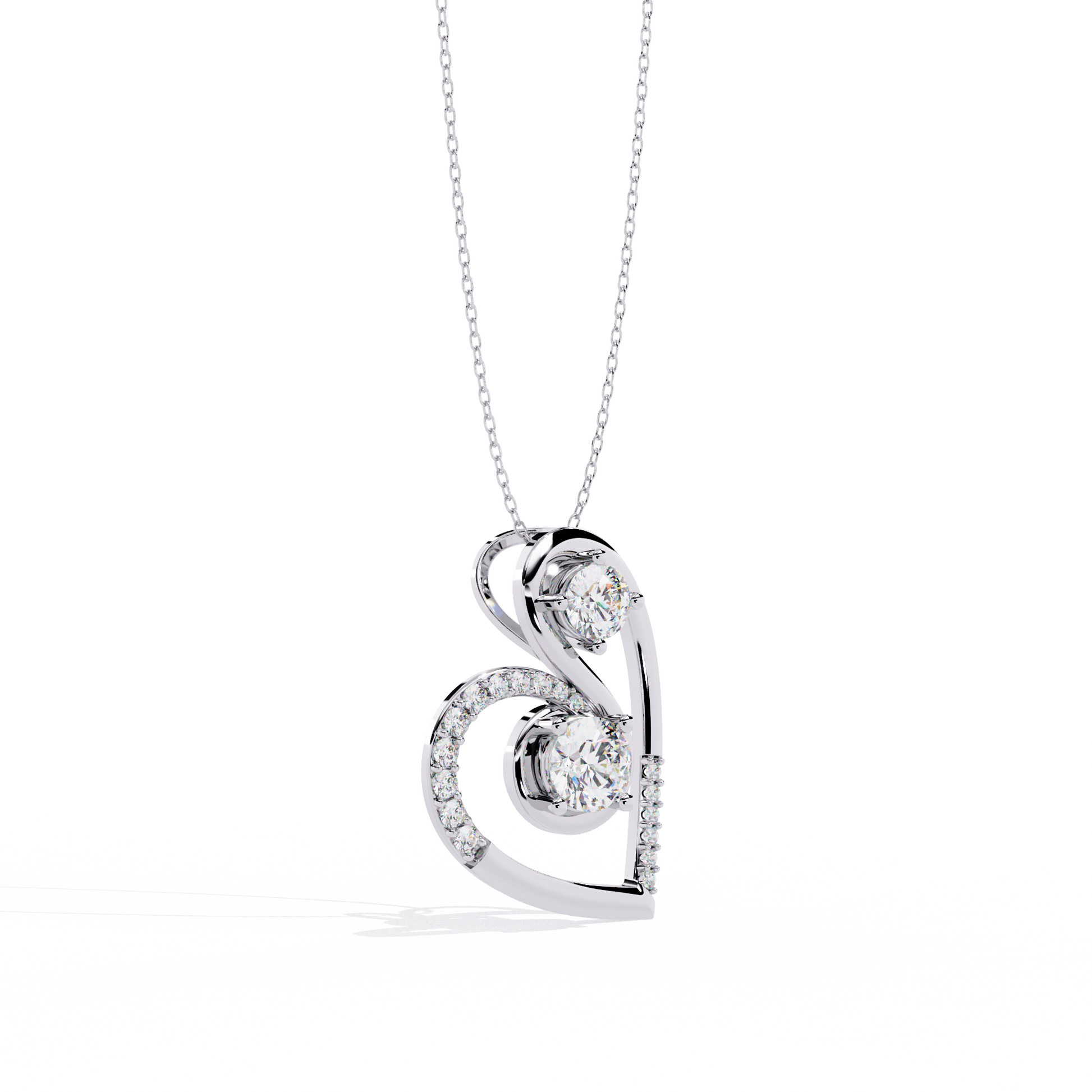 Romantic Glow Solitaire Double Heart Lab Grown Diamond Pendant – Main + Secondary Diamonds