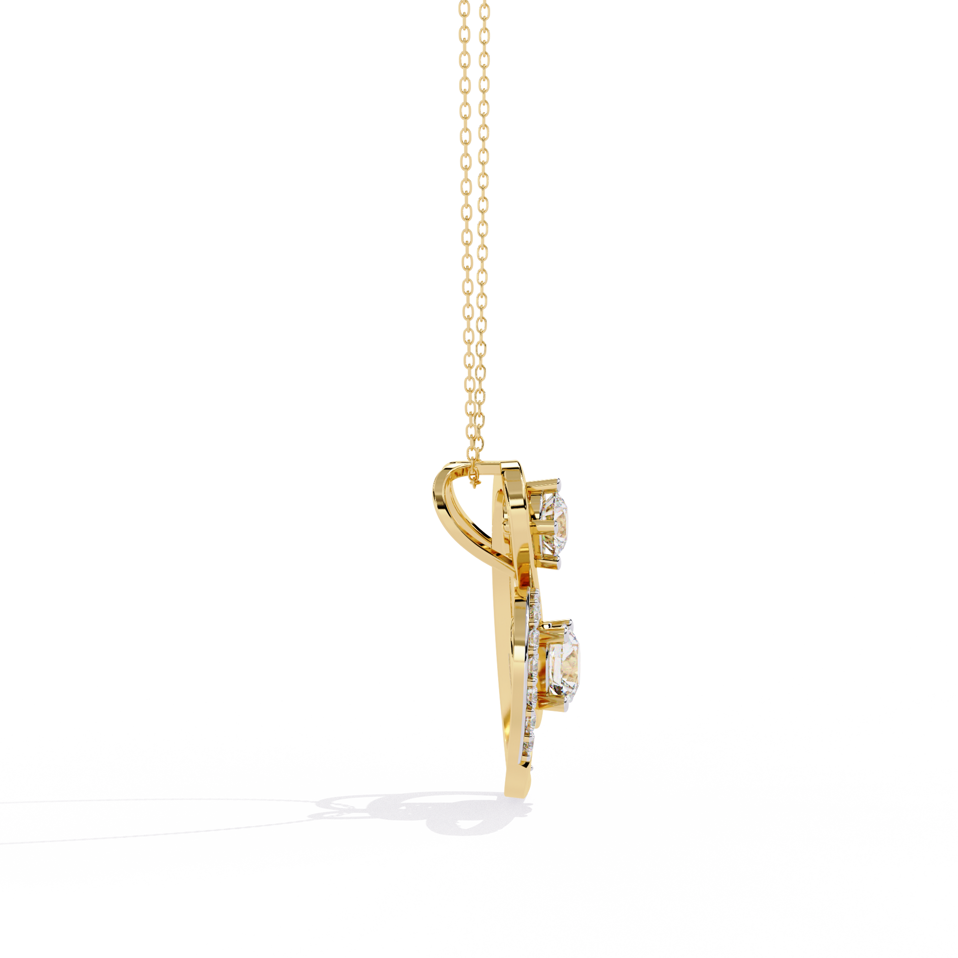 Romantic Glow Solitaire Double Heart Lab Grown Diamond Pendant – Main + Secondary Diamonds