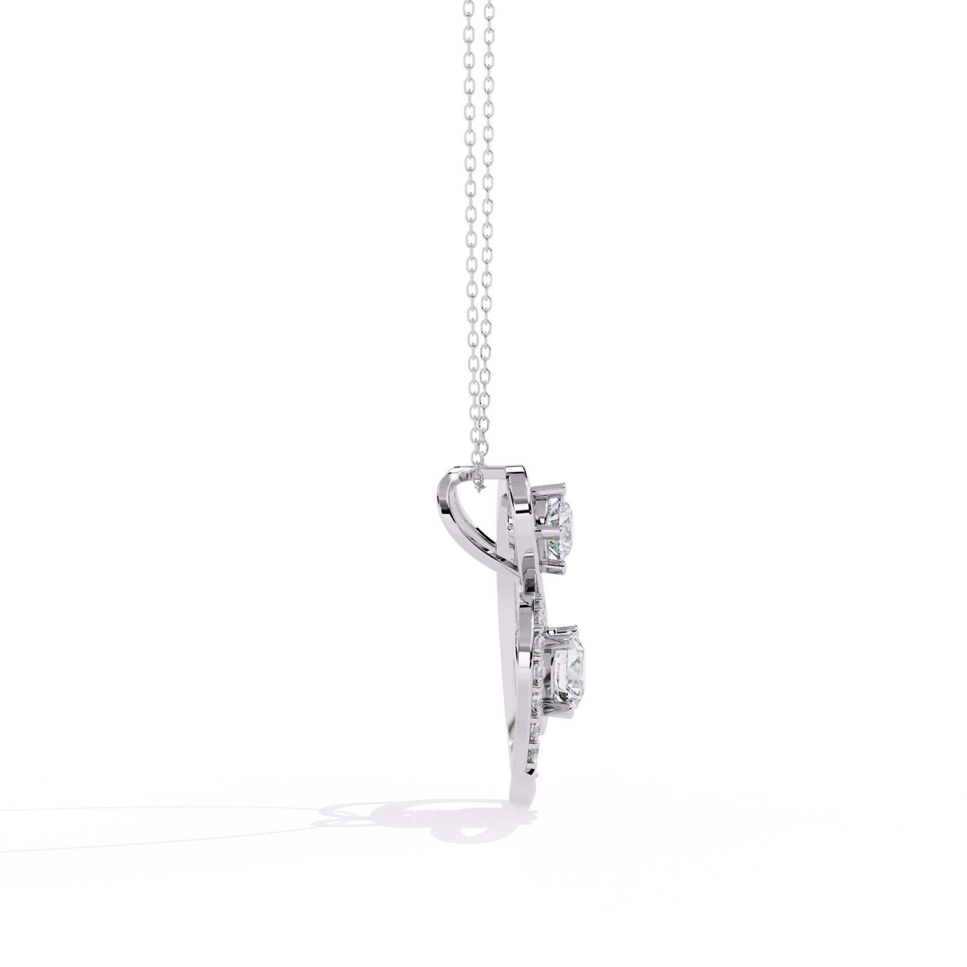 Romantic Glow Solitaire Double Heart Lab Grown Diamond Pendant – Main + Secondary Diamonds