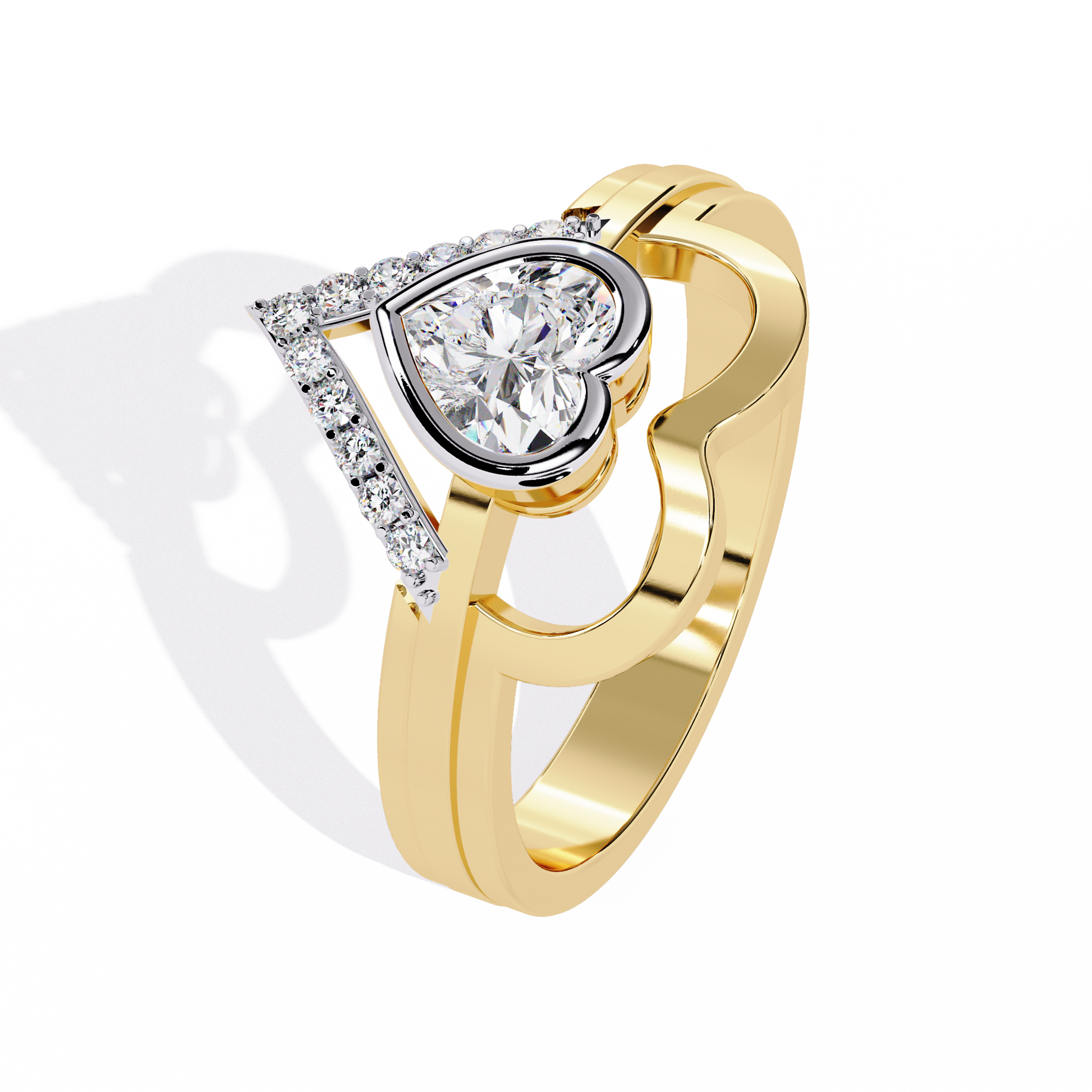 0.44+0.07 Ct Heart Radiant and round lab-grown diamond ring for women
