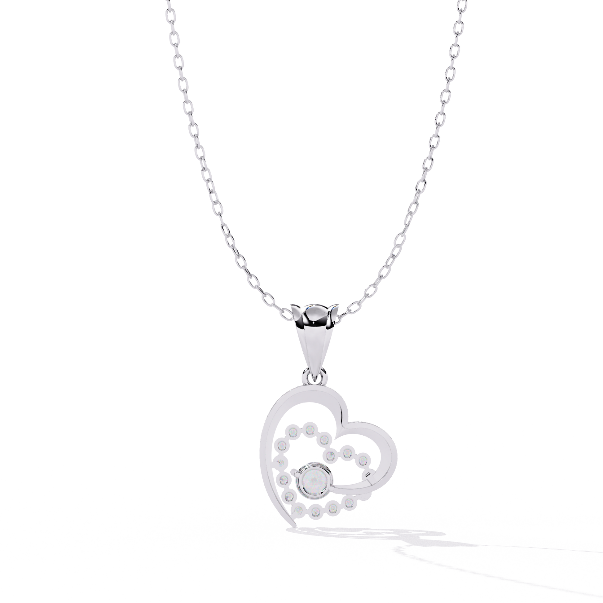 Solitaire Lab Grown Diamonds Heart Swirl Pendant in 14K Gold – Main + Round Diamonds