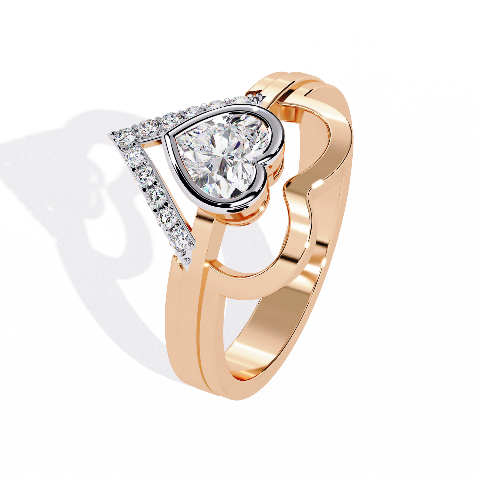 0.44+0.07 Ct Heart Radiant and round lab-grown diamond ring for women
