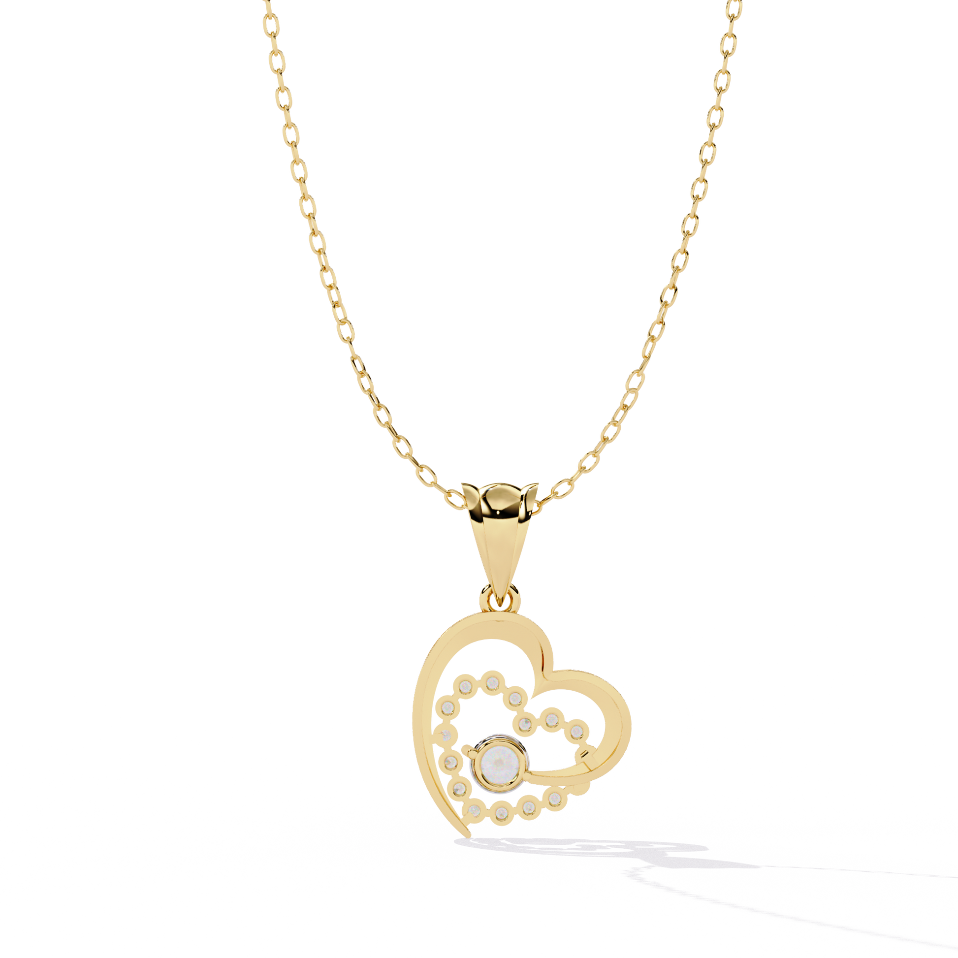 Solitaire Lab Grown Diamonds Heart Swirl Pendant in 14K Gold – Main + Round Diamonds