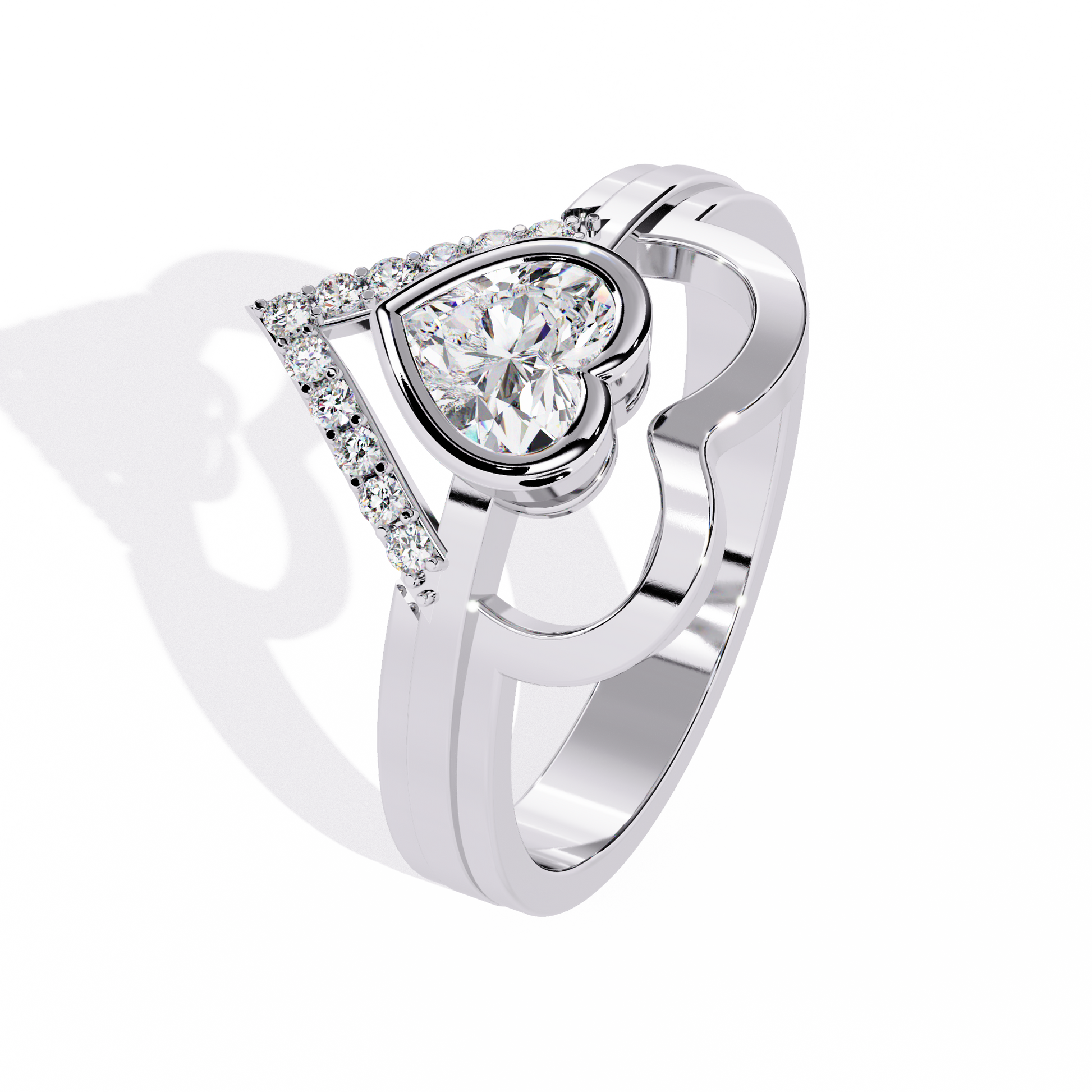 0.44+0.07 Ct Heart Radiant and round lab-grown diamond ring for women