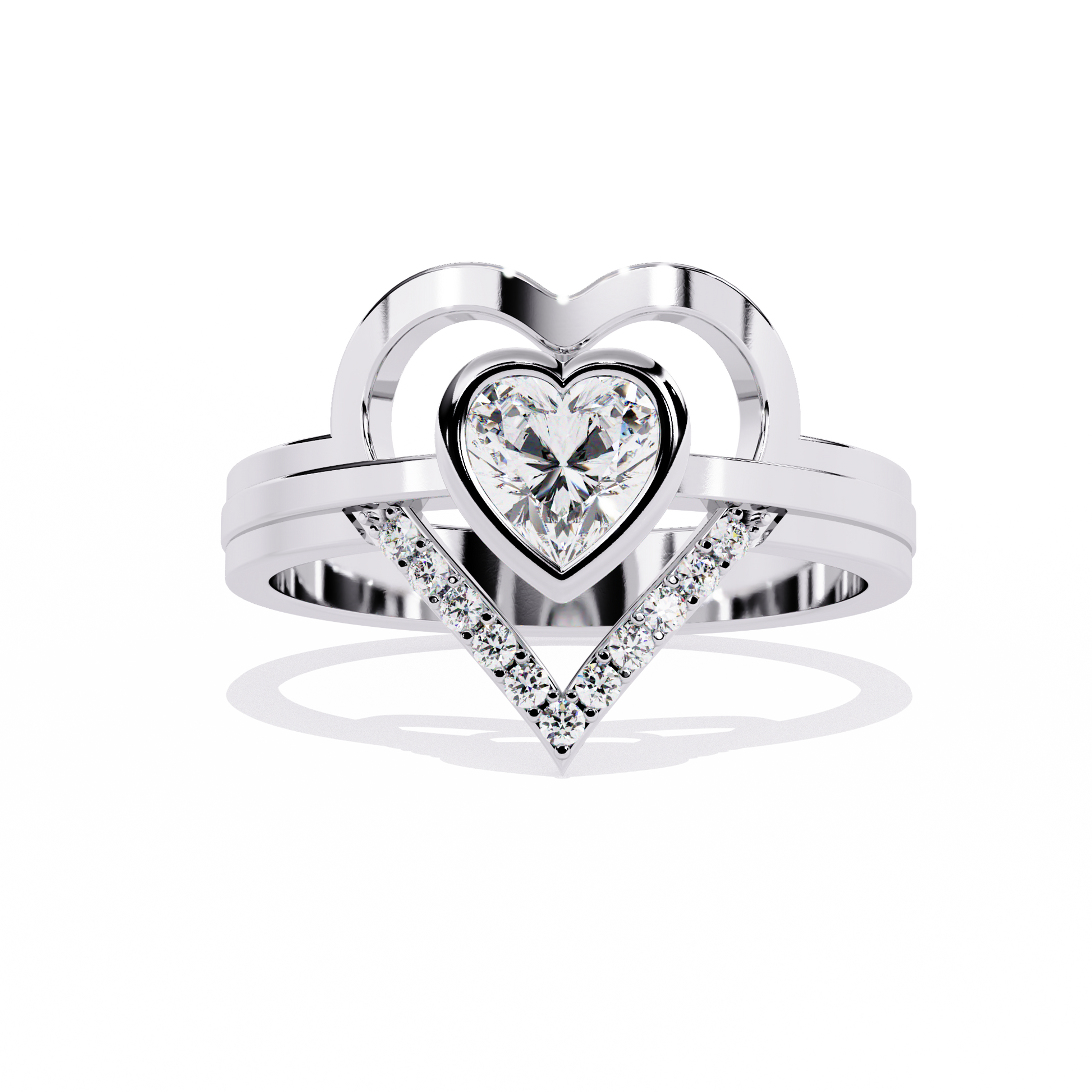 0.44+0.07 Ct Heart Radiant and round lab-grown diamond ring for women