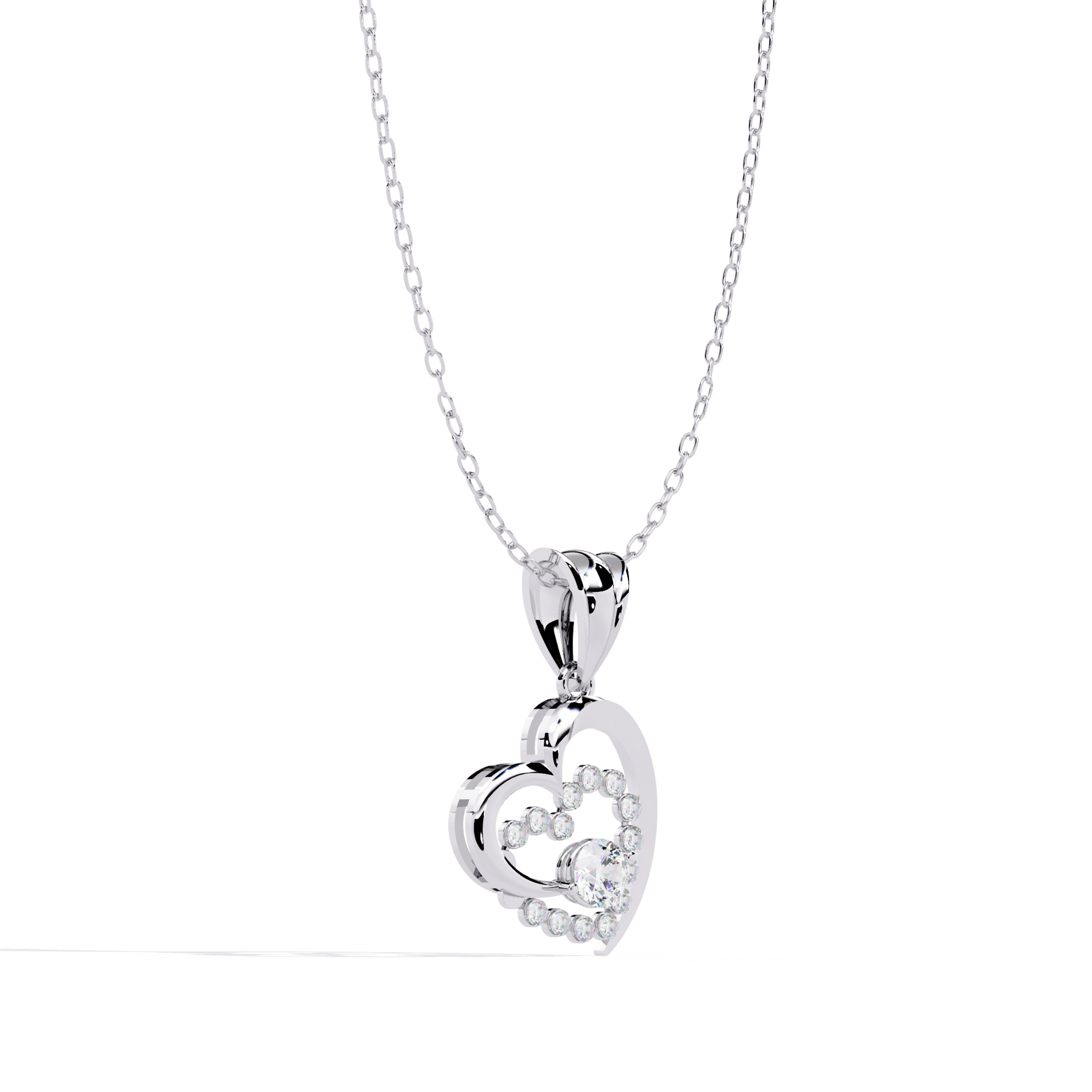 Solitaire Lab Grown Diamonds Heart Swirl Pendant in 14K Gold – Main + Round Diamonds