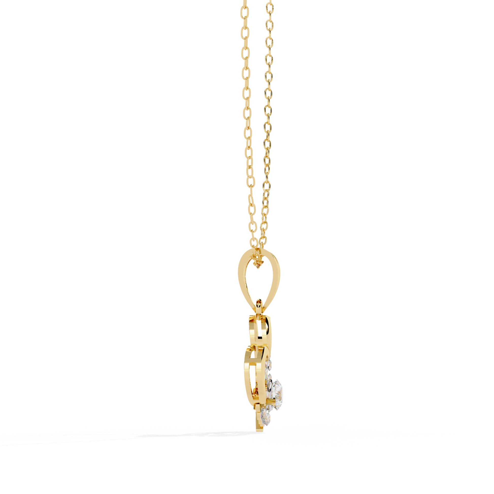 Solitaire Lab Grown Diamonds Heart Swirl Pendant in 14K Gold – Main + Round Diamonds