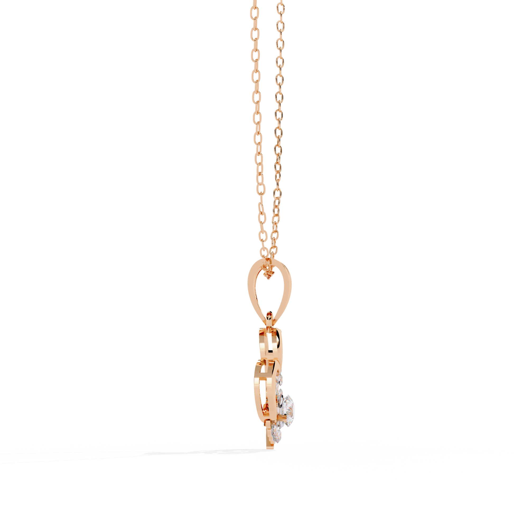 Solitaire Lab Grown Diamonds Heart Swirl Pendant in 14K Gold – Main + Round Diamonds