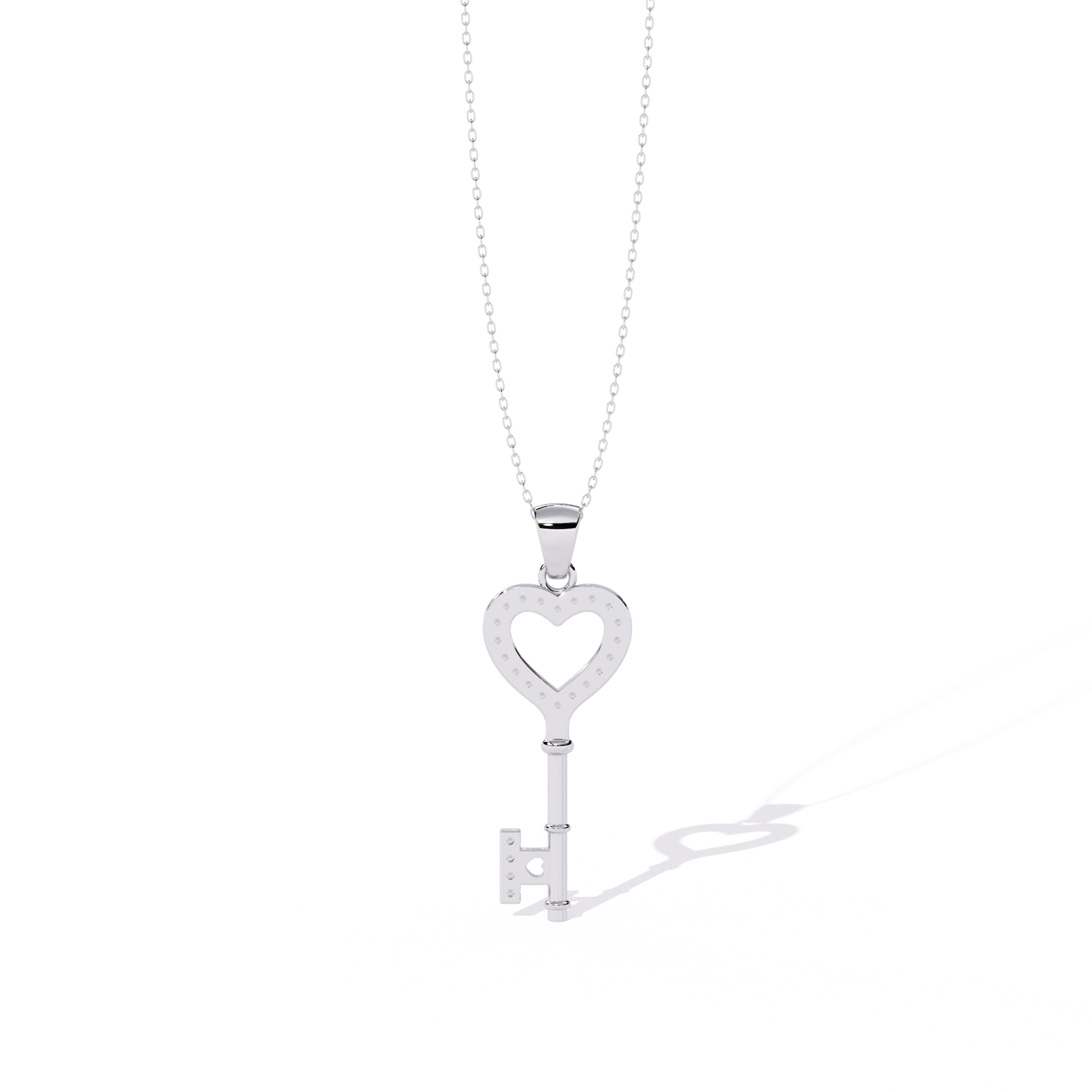 Lab Grown Diamonds Heart Key Pendant in Gold – Round Cut Diamonds