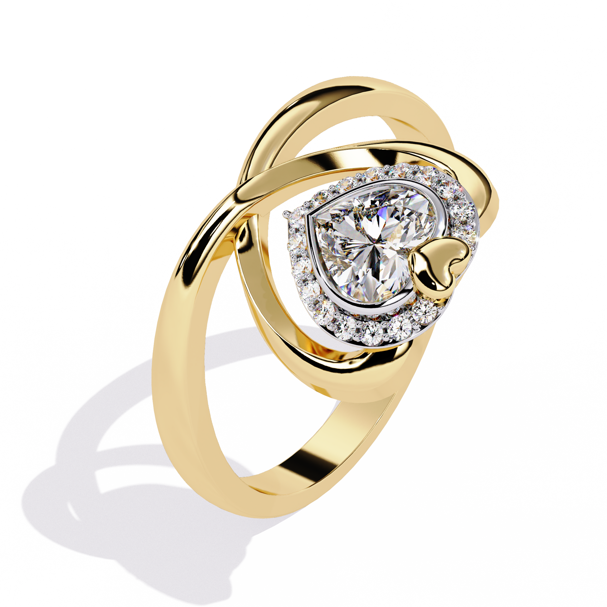 0.50+0.06 Ct HR and round cut lab-grown diamond ring in gold setting