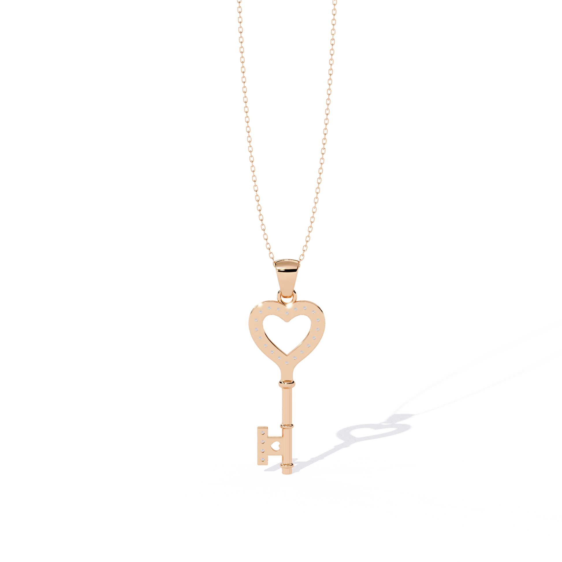 Lab Grown Diamonds Heart Key Pendant in Gold – Round Cut Diamonds