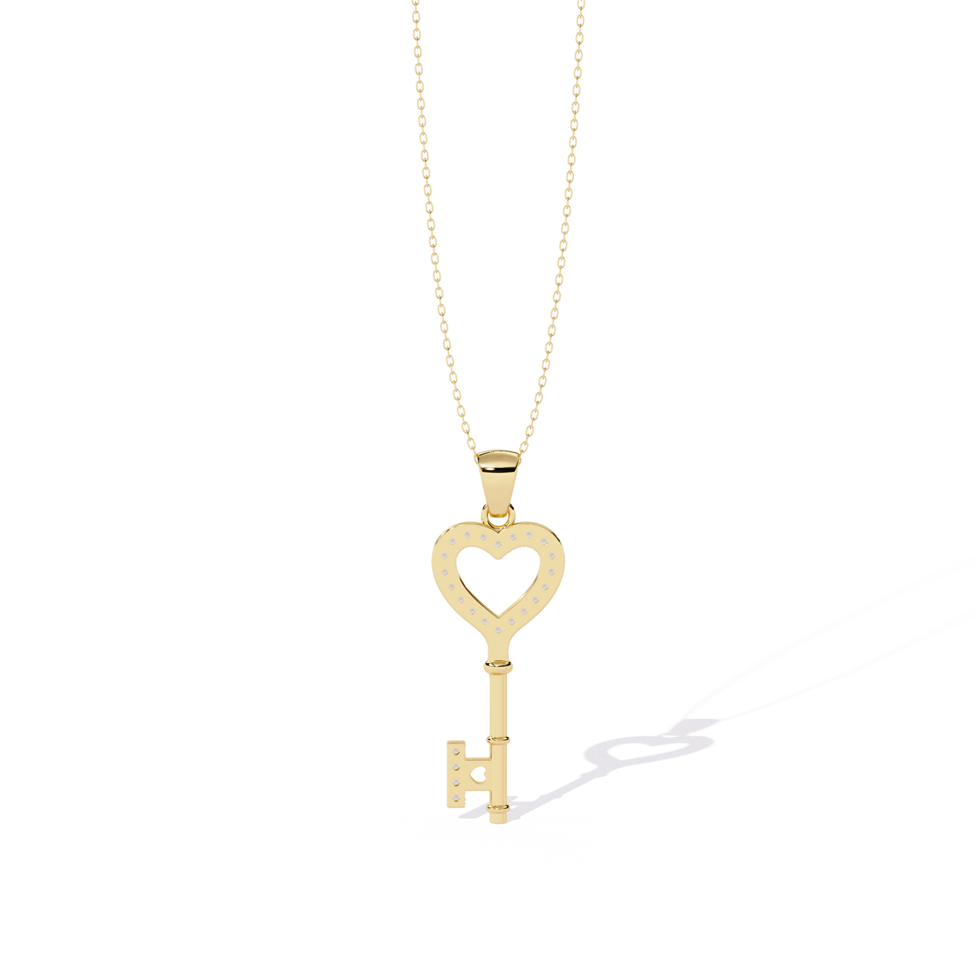 Lab Grown Diamonds Heart Key Pendant in Gold – Round Cut Diamonds